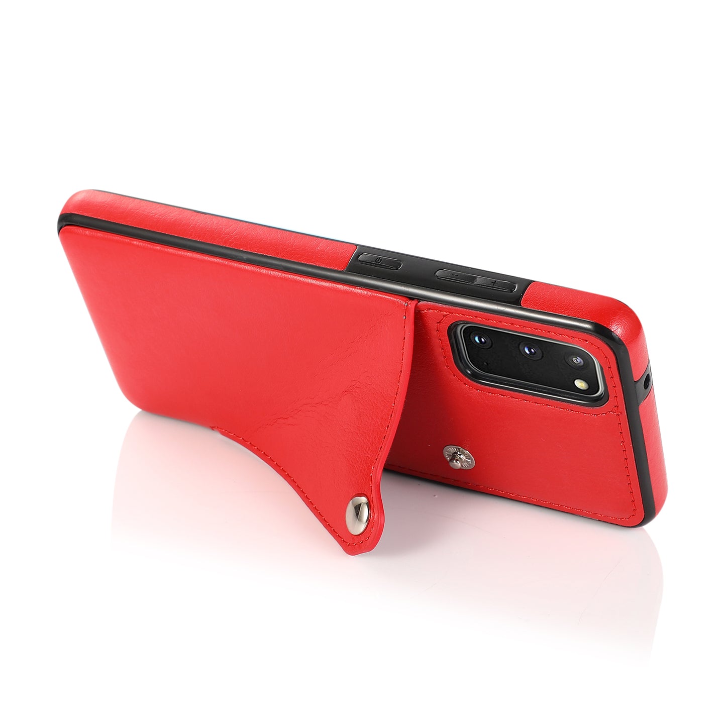 Kickstand Card Slots TPU + PU Leather Phone Protective Case for Samsung Galaxy S20 FE 4G/FE 5G/S20 Lite/S20 FE 2022 - Red
