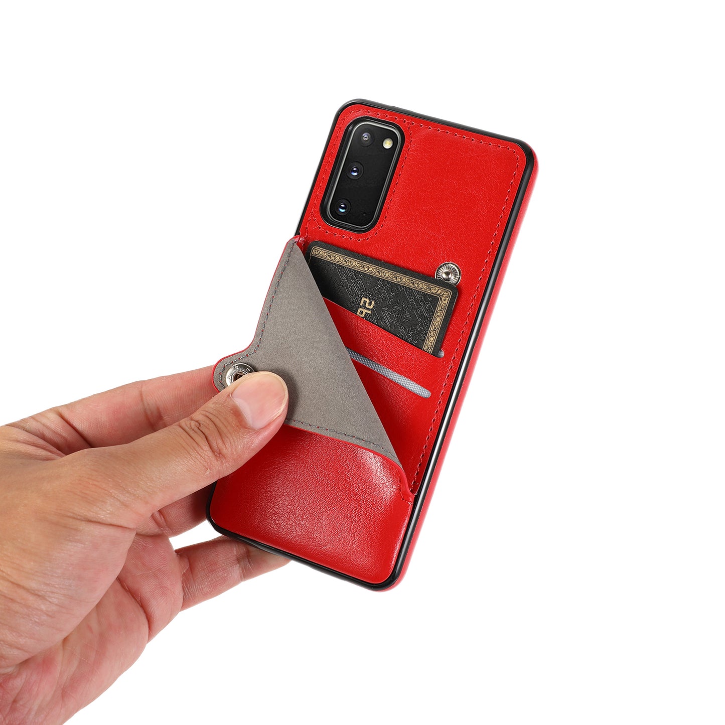 Kickstand Card Slots TPU + PU Leather Phone Protective Case for Samsung Galaxy S20 FE 4G/FE 5G/S20 Lite/S20 FE 2022 - Red