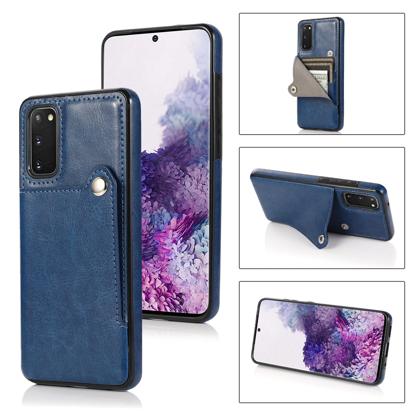 Kickstand Card Slots TPU + PU Leather Phone Protective Case for Samsung Galaxy S20 FE 4G/FE 5G/S20 Lite/S20 FE 2022 - Blue