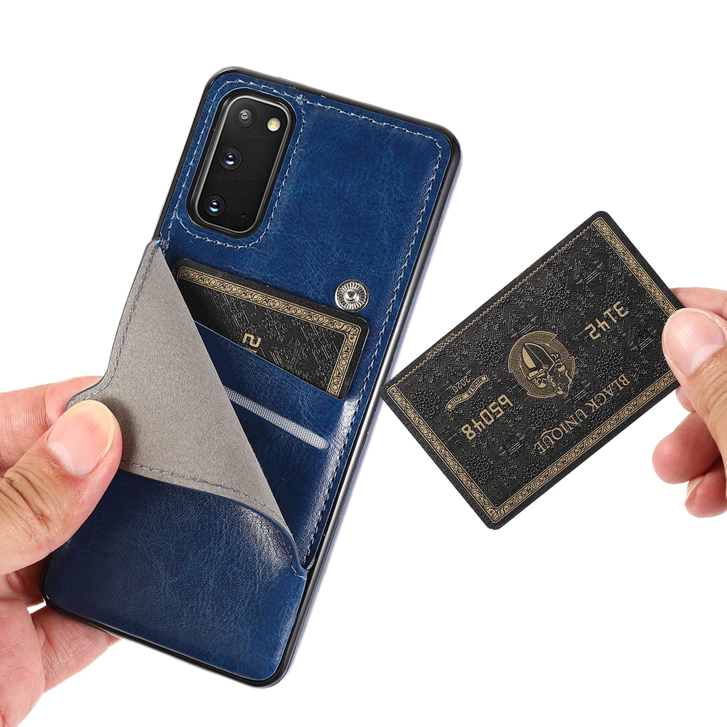 Kickstand Card Slots TPU + PU Leather Phone Protective Case for Samsung Galaxy S20 FE 4G/FE 5G/S20 Lite/S20 FE 2022 - Blue