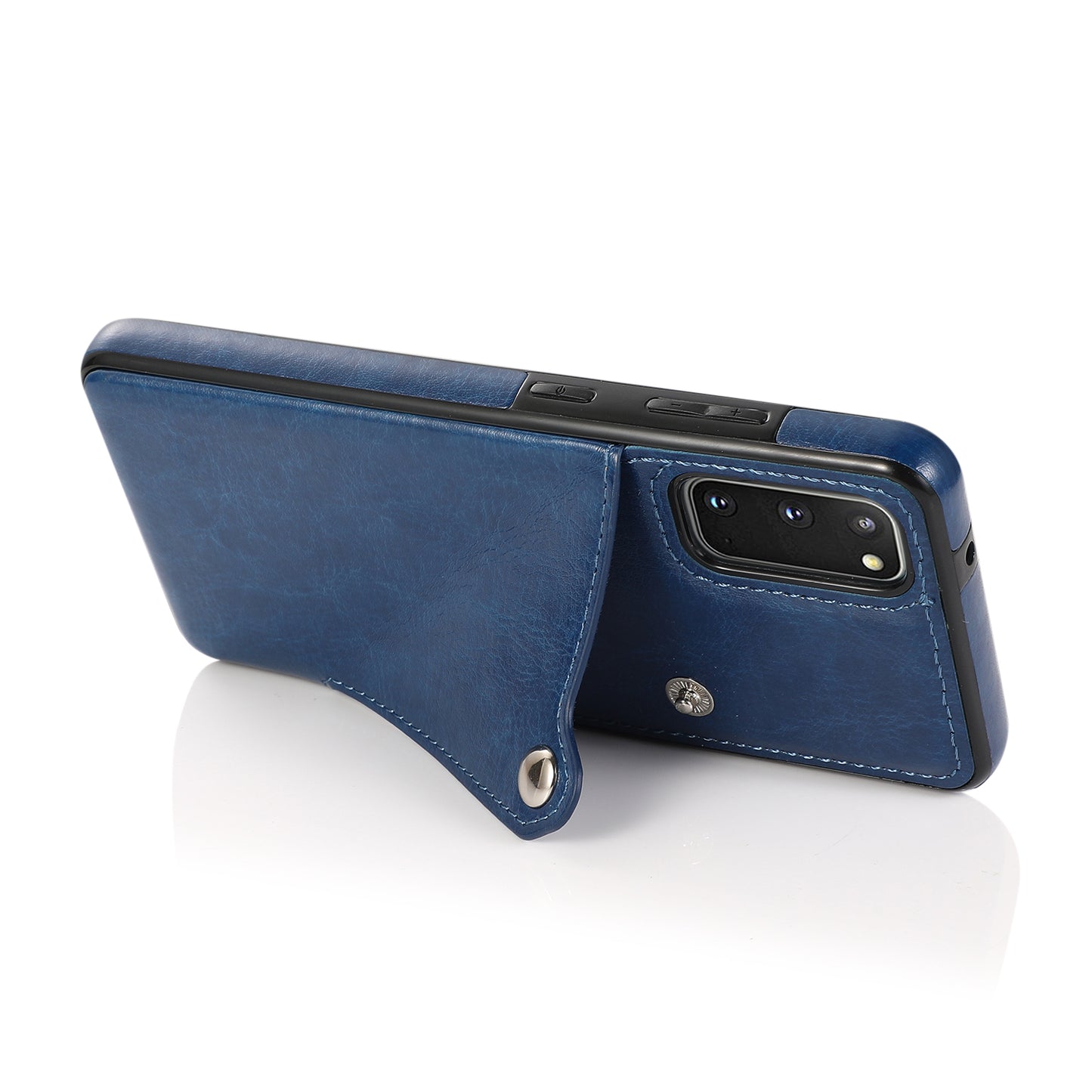 Kickstand Card Slots TPU + PU Leather Phone Protective Case for Samsung Galaxy S20 FE 4G/FE 5G/S20 Lite/S20 FE 2022 - Blue