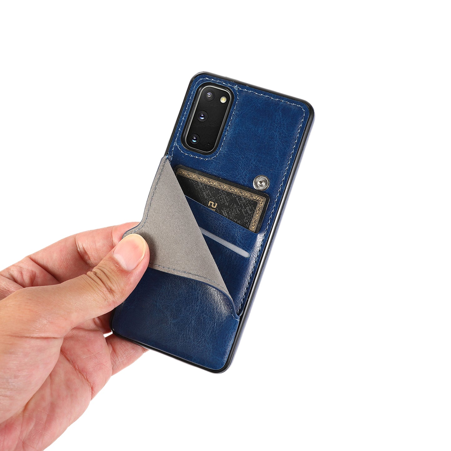Kickstand Card Slots TPU + PU Leather Phone Protective Case for Samsung Galaxy S20 FE 4G/FE 5G/S20 Lite/S20 FE 2022 - Blue