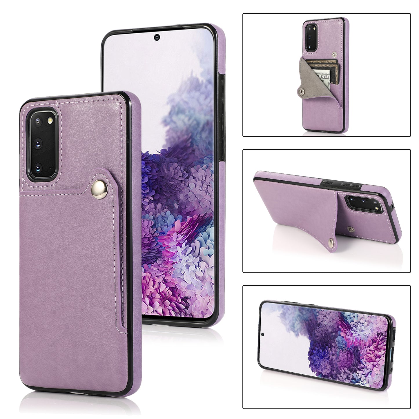 Kickstand Card Slots TPU + PU Leather Phone Protective Case for Samsung Galaxy S20 FE 4G/FE 5G/S20 Lite/S20 FE 2022 - Purple