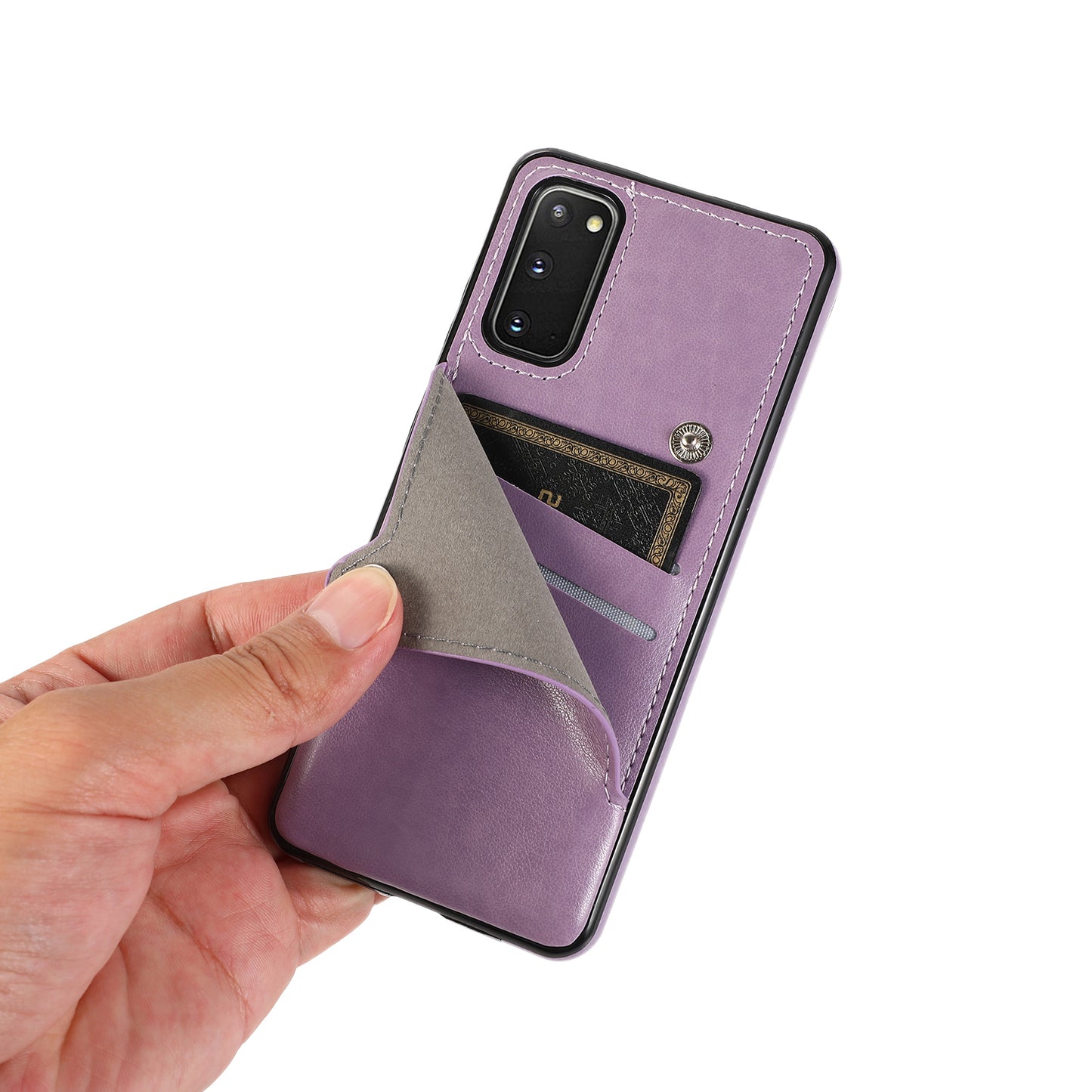 Kickstand Card Slots TPU + PU Leather Phone Protective Case for Samsung Galaxy S20 FE 4G/FE 5G/S20 Lite/S20 FE 2022 - Purple
