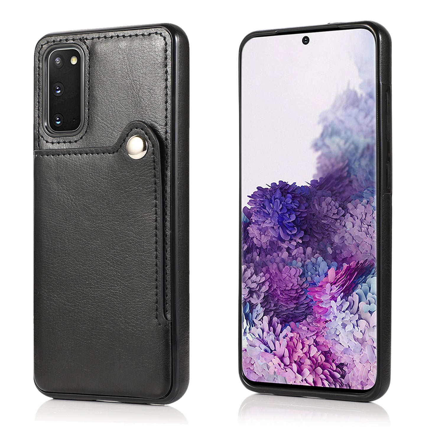 Kickstand Card Slots TPU + PU Leather Phone Protective Case for Samsung Galaxy S20 FE 4G/FE 5G/S20 Lite/S20 FE 2022 - Black