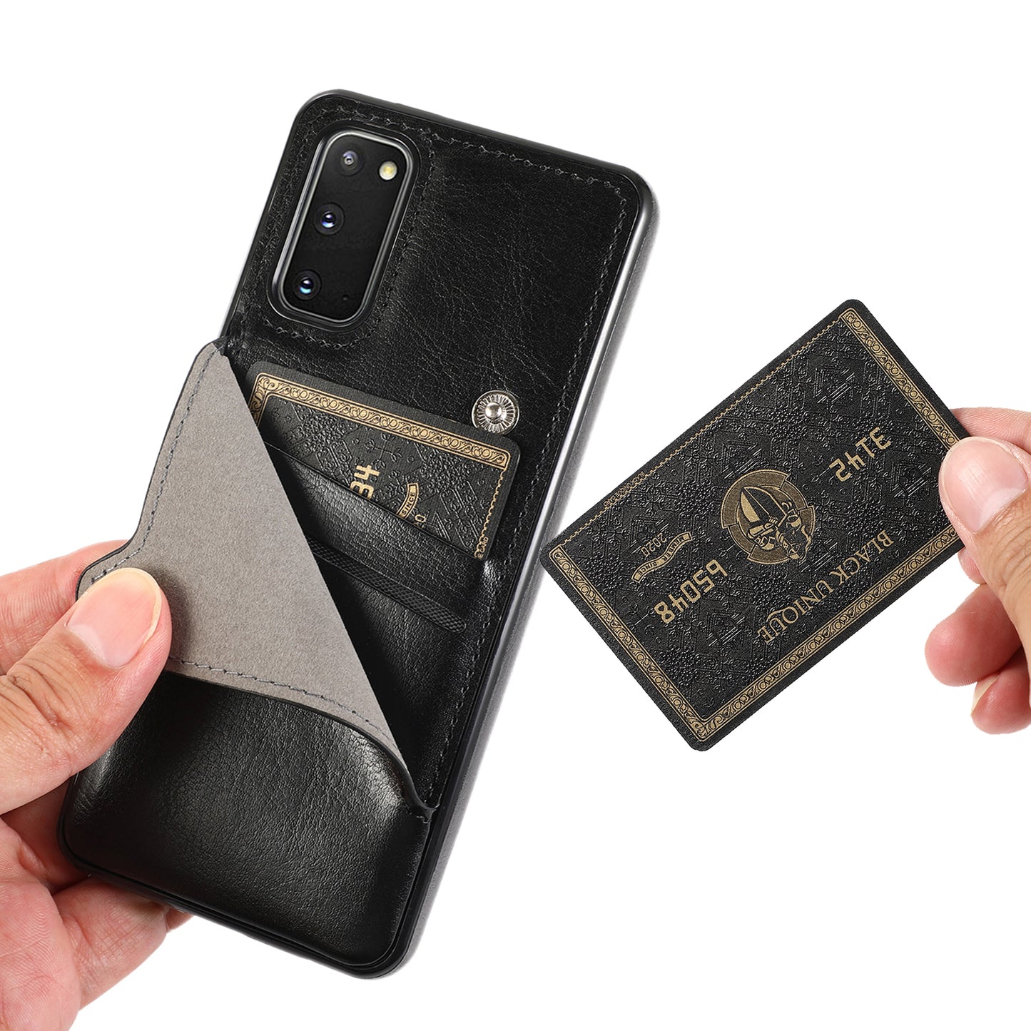 Kickstand Card Slots TPU + PU Leather Phone Protective Case for Samsung Galaxy S20 FE 4G/FE 5G/S20 Lite/S20 FE 2022 - Black