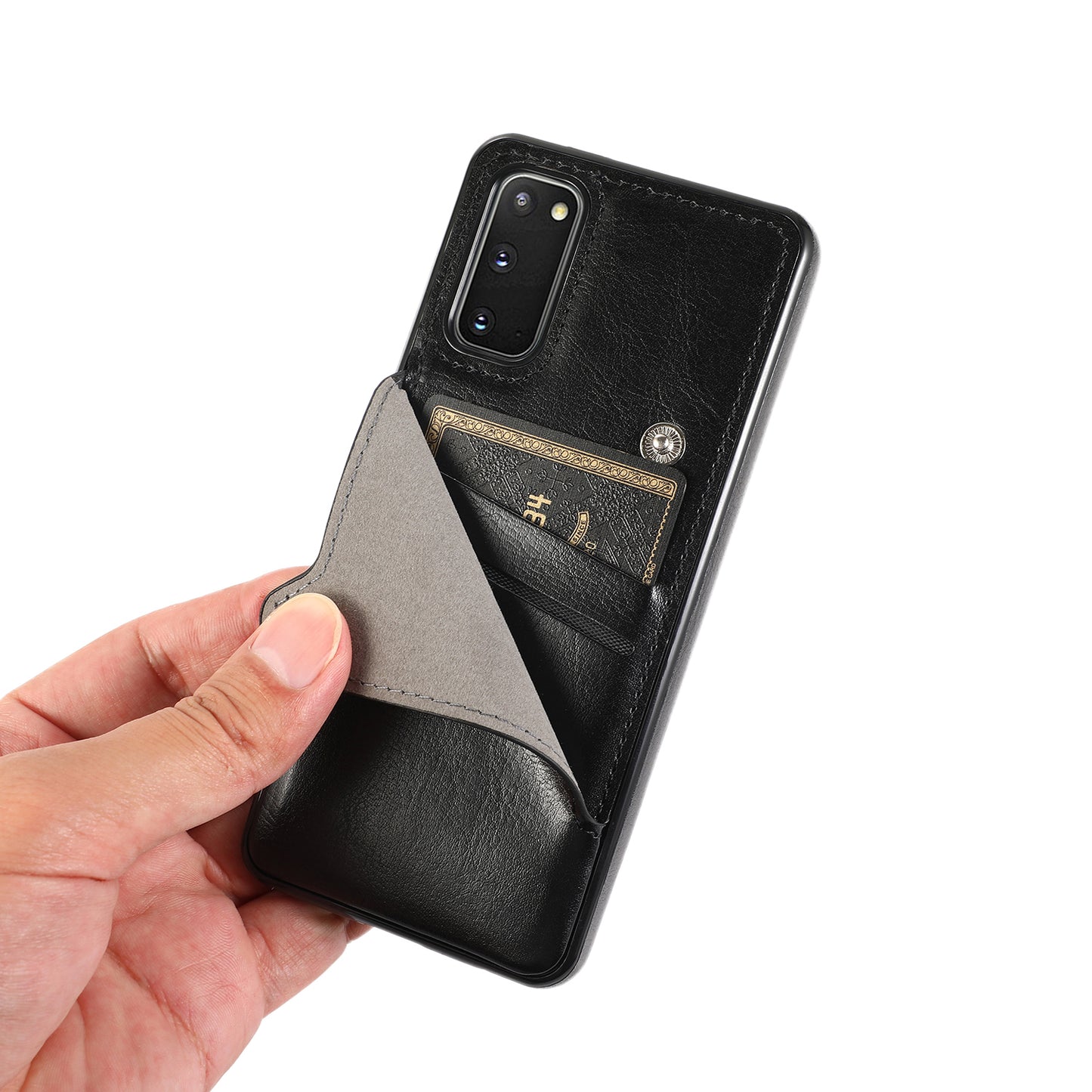 Kickstand Card Slots TPU + PU Leather Phone Protective Case for Samsung Galaxy S20 FE 4G/FE 5G/S20 Lite/S20 FE 2022 - Black