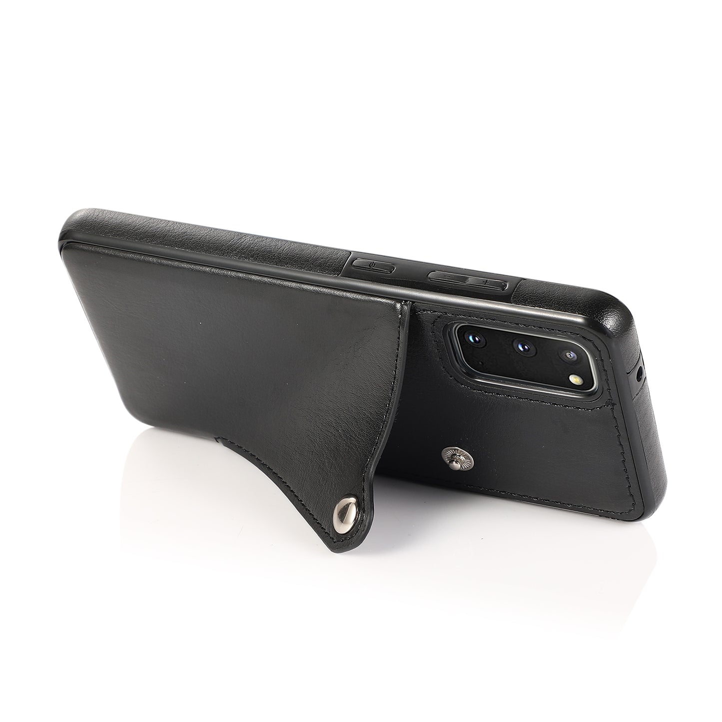Kickstand Card Slots TPU + PU Leather Phone Protective Case for Samsung Galaxy S20 FE 4G/FE 5G/S20 Lite/S20 FE 2022 - Black