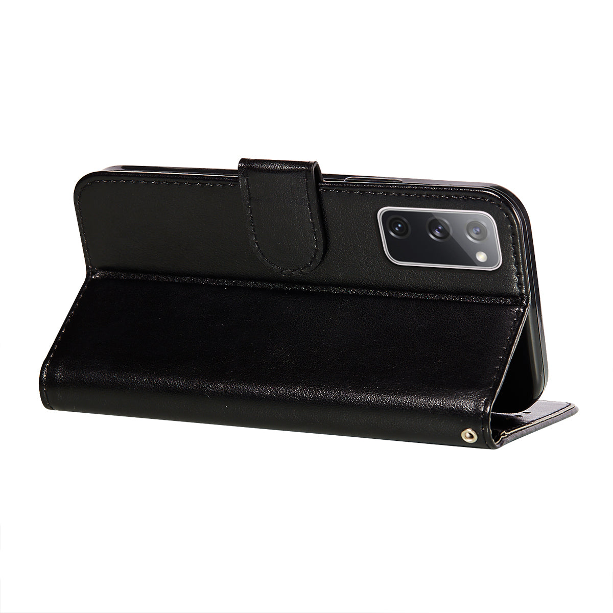 Dual-sided Magnetic Clasp Leather Wallet Stand Phone Case Shell for Samsung Galaxy S20 FE 4G/FE 5G/S20 Lite/S20 FE 2022 - Black