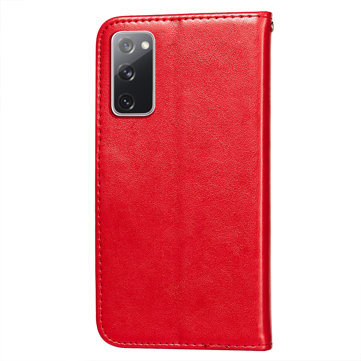 Dual-sided Magnetic Clasp Leather Wallet Stand Phone Case Shell for Samsung Galaxy S20 FE 4G/FE 5G/S20 Lite/S20 FE 2022 - Red