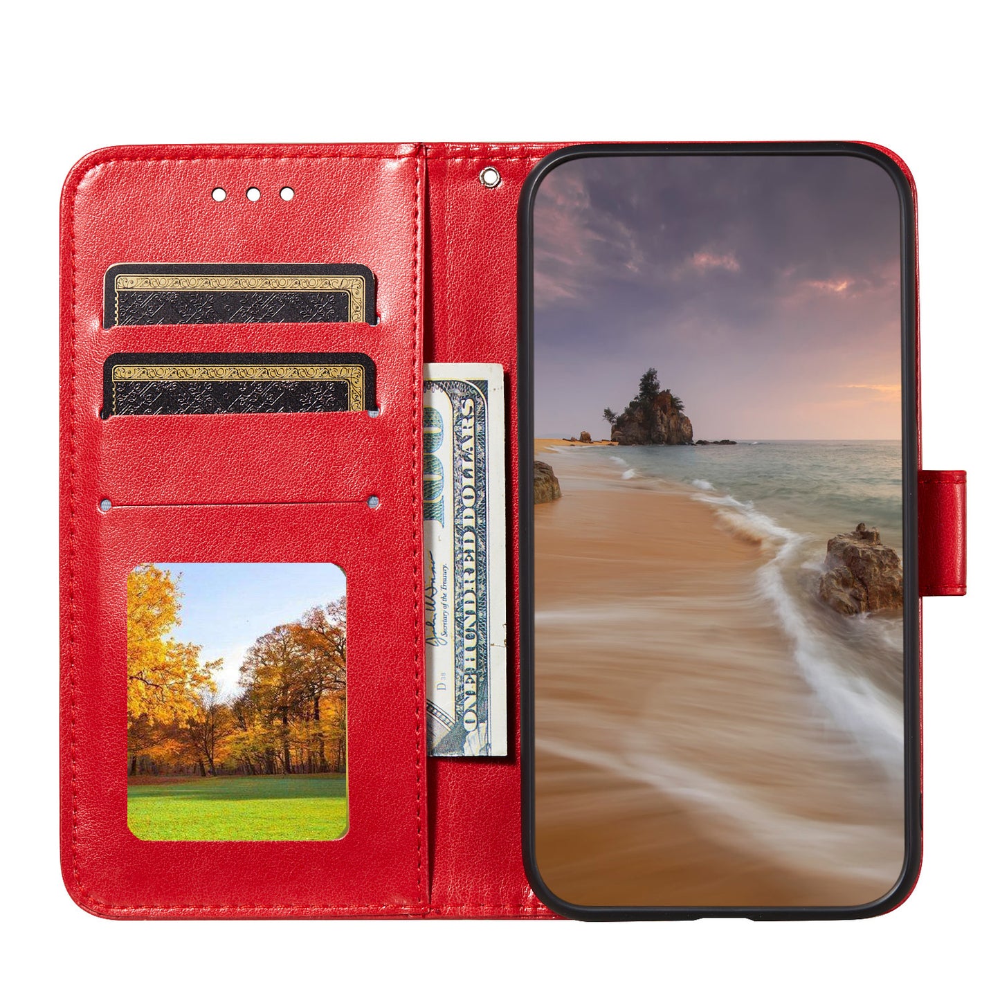 Dual-sided Magnetic Clasp Leather Wallet Stand Phone Case Shell for Samsung Galaxy S20 FE 4G/FE 5G/S20 Lite/S20 FE 2022 - Red
