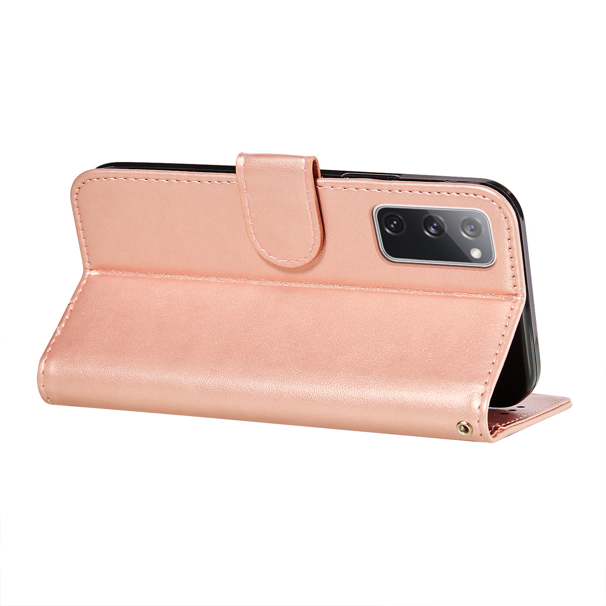 Dual-sided Magnetic Clasp Leather Wallet Stand Phone Case Shell for Samsung Galaxy S20 FE 4G/FE 5G/S20 Lite/S20 FE 2022 - Rose Gold