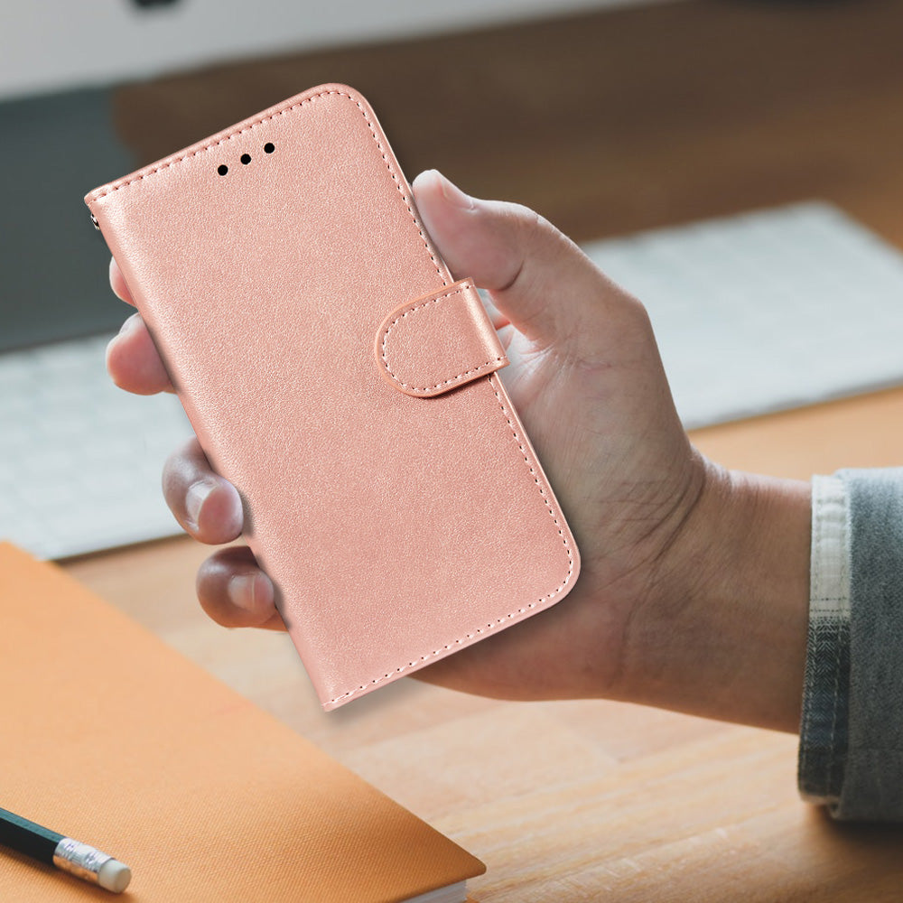 Dual-sided Magnetic Clasp Leather Wallet Stand Phone Case Shell for Samsung Galaxy S20 FE 4G/FE 5G/S20 Lite/S20 FE 2022 - Rose Gold