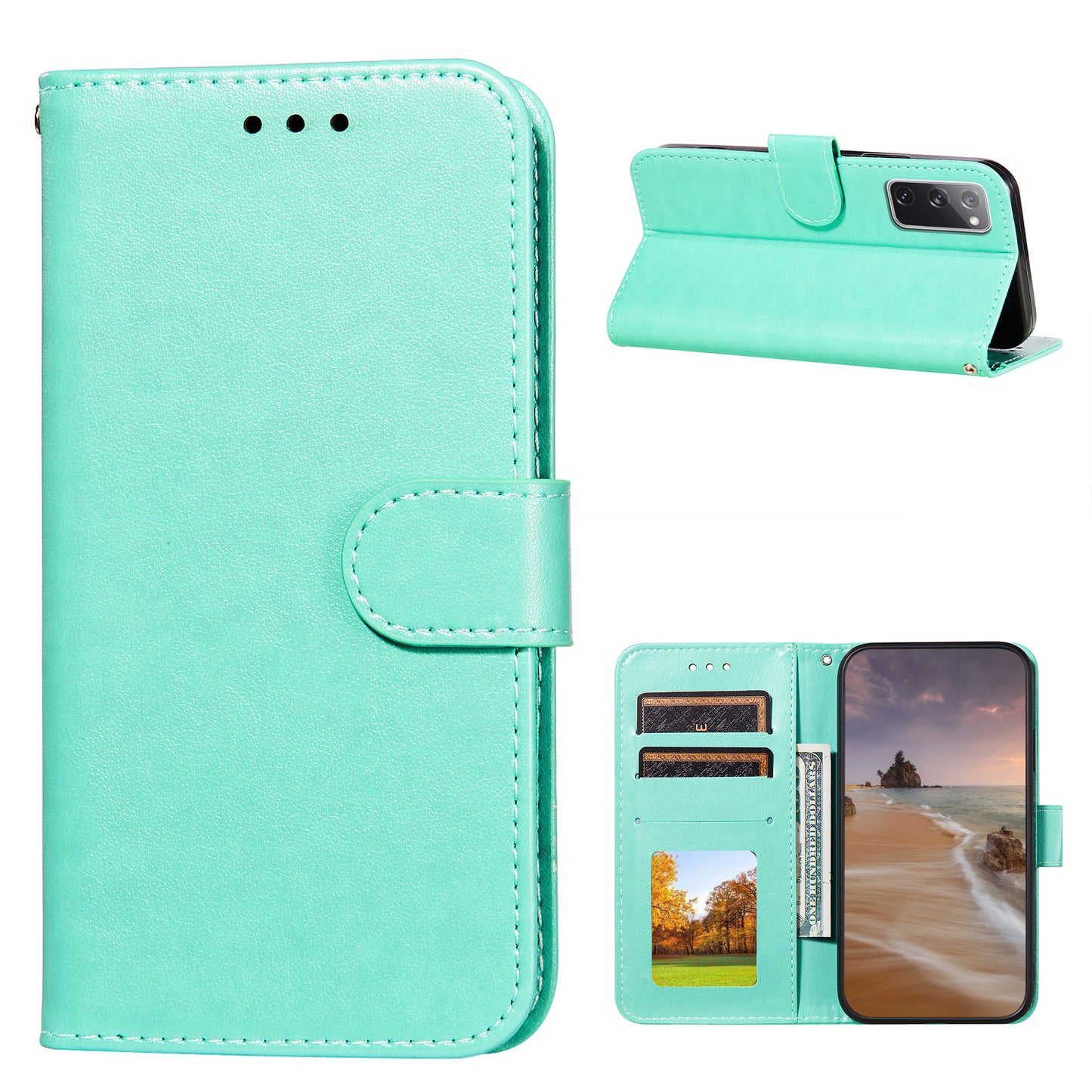 Dual-sided Magnetic Clasp Leather Wallet Stand Phone Case Shell for Samsung Galaxy S20 FE 4G/FE 5G/S20 Lite/S20 FE 2022 - Green