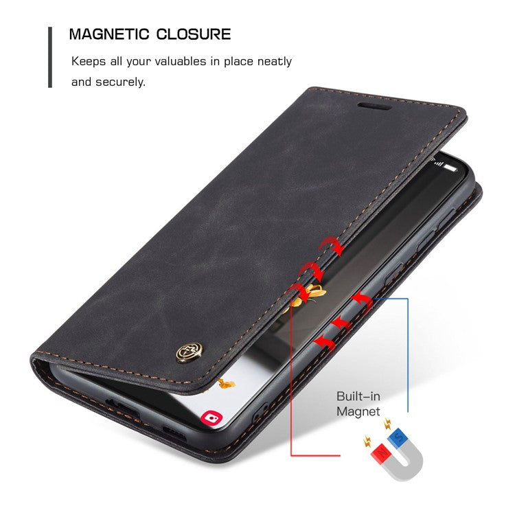 CASEME 013 Series Magnetic Clasp Stand Wallet Leather Shell for Samsung Galaxy S21 Ultra 5G - Black