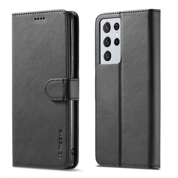 LC.IMEEKE for Samsung Galaxy S21 Ultra 5G Adjustable Stand Protective Leather Wallet Design Case - Black