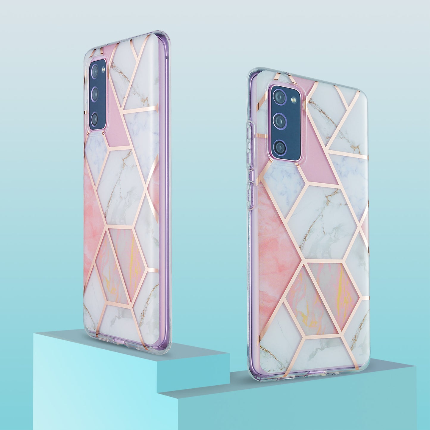 IML IMD Marble Pattern 2.0mm TPU Phone Cover Case Electroplating for Samsung Galaxy S20 FE 4G/FE 5G/S20 Lite/S20 FE 2022 - Pink