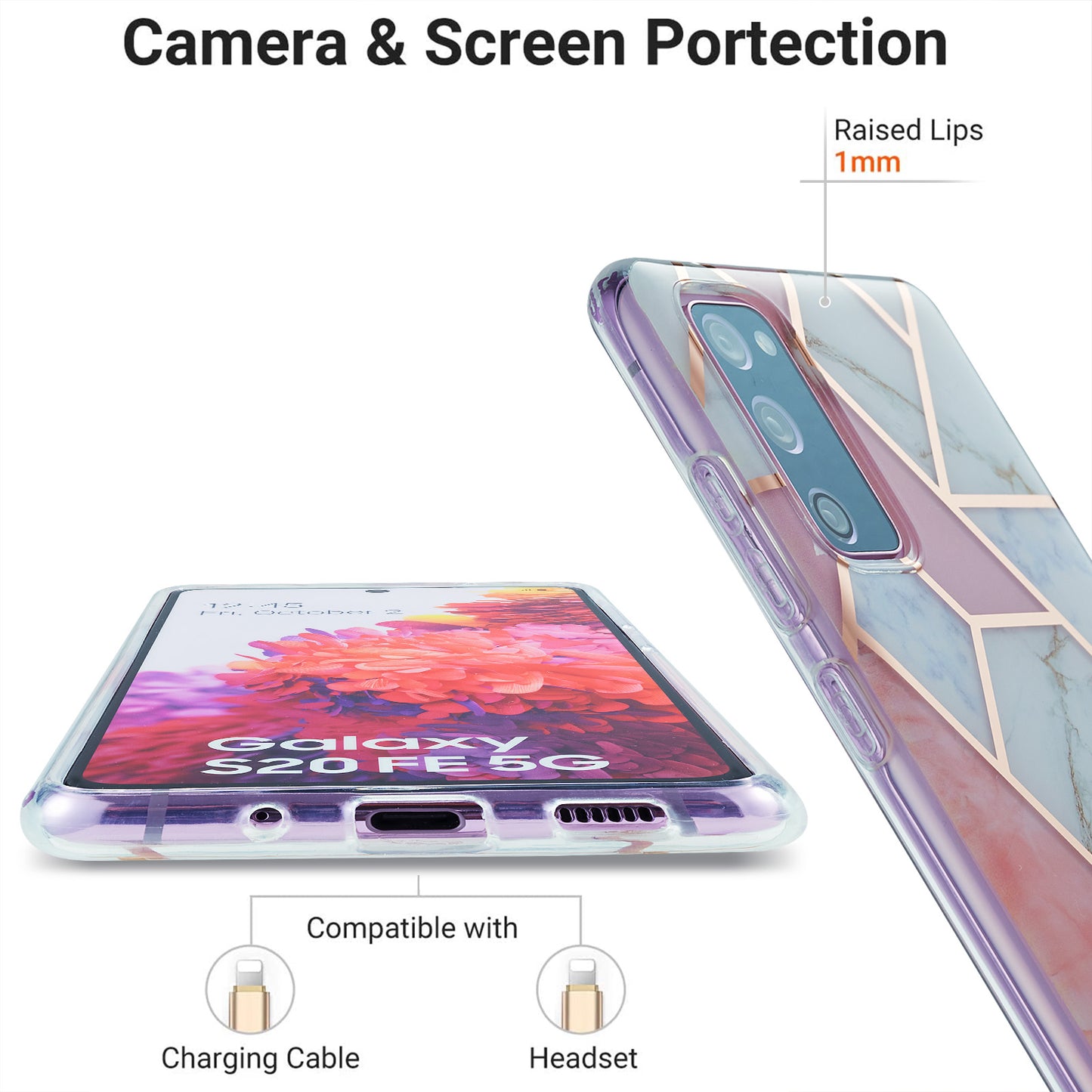 IML IMD Marble Pattern 2.0mm TPU Phone Cover Case Electroplating for Samsung Galaxy S20 FE 4G/FE 5G/S20 Lite/S20 FE 2022 - Pink