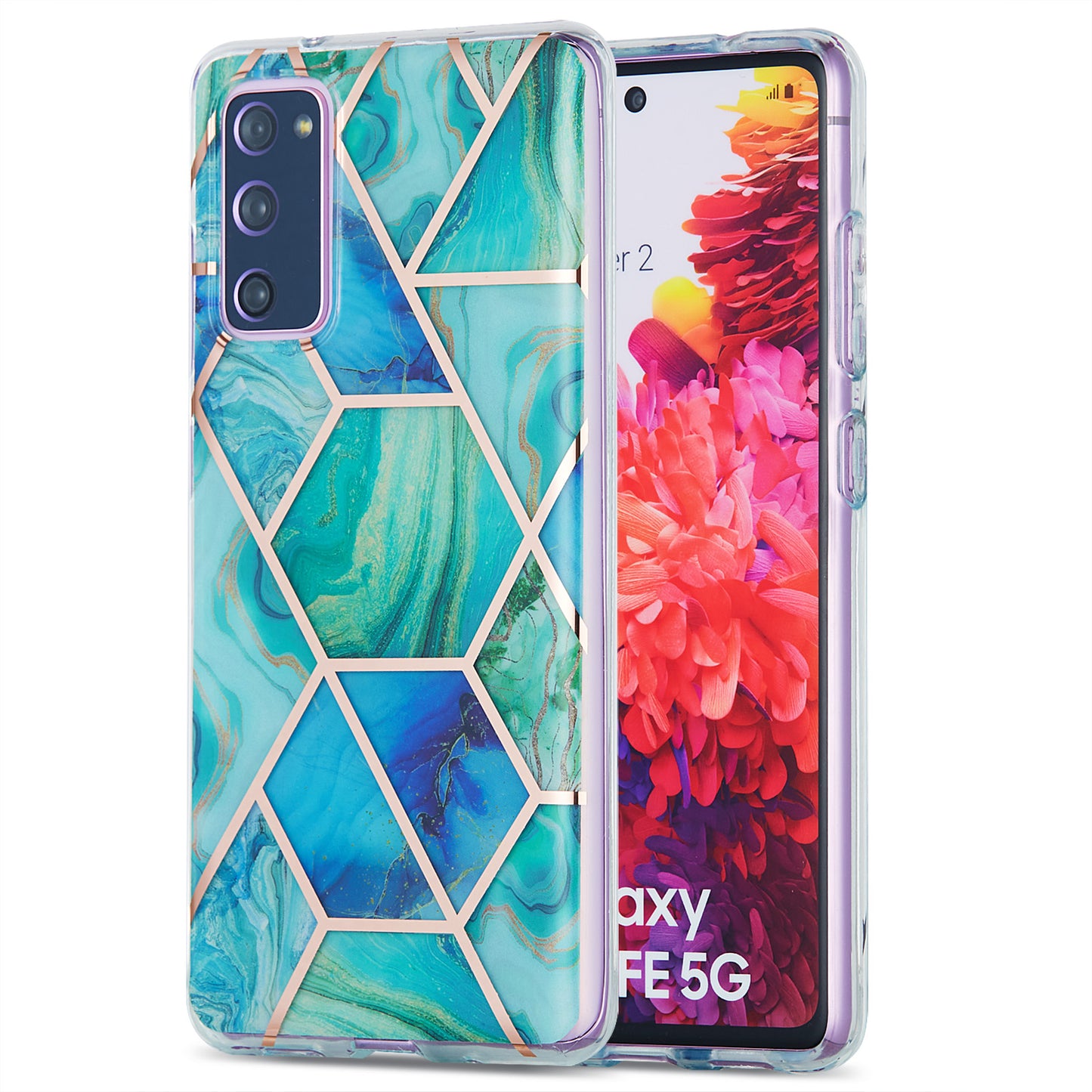 IML IMD Marble Pattern 2.0mm TPU Phone Cover Case Electroplating for Samsung Galaxy S20 FE 4G/FE 5G/S20 Lite/S20 FE 2022 - Cyan / Blue