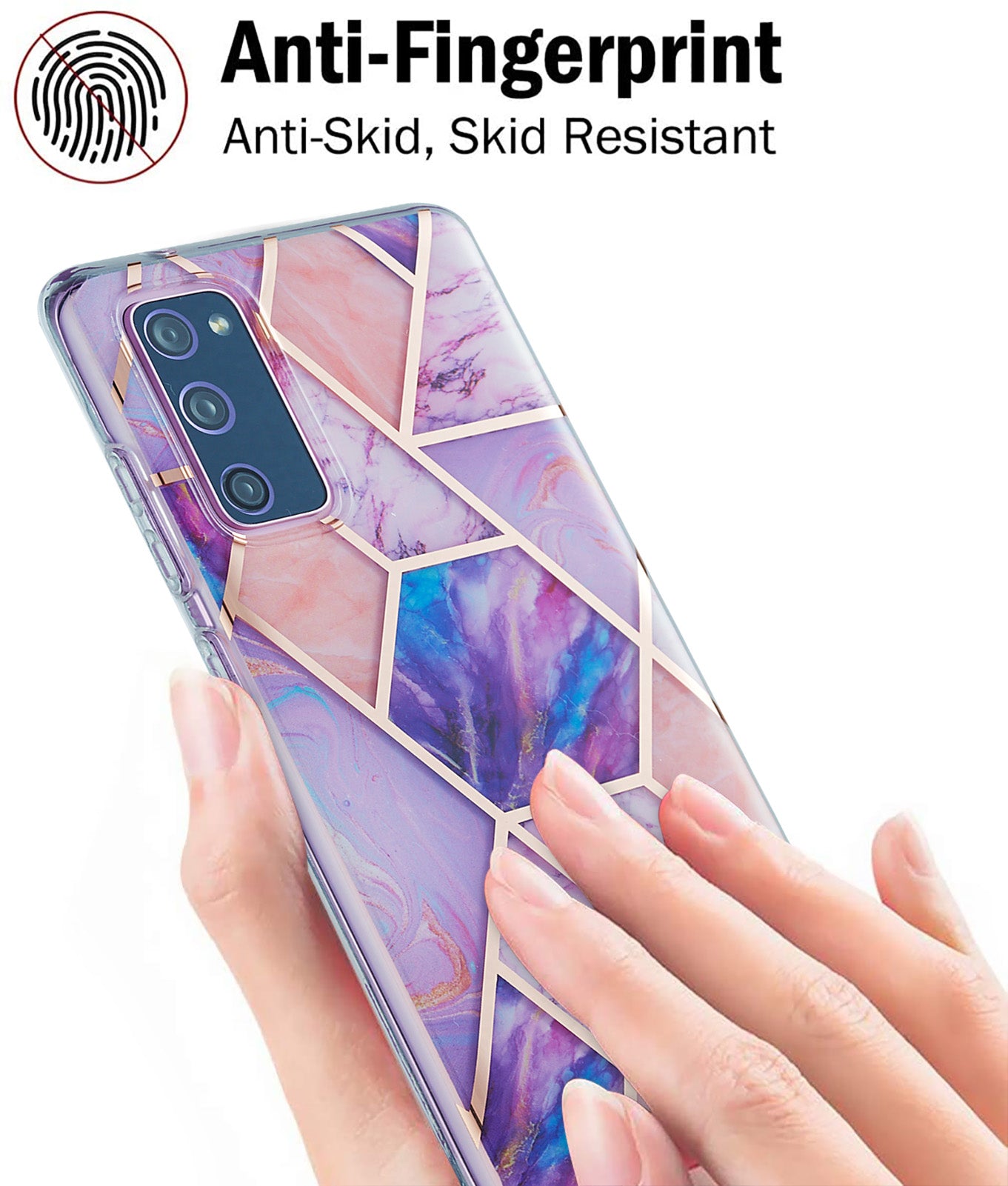 IML IMD Marble Pattern 2.0mm TPU Phone Cover Case Electroplating for Samsung Galaxy S20 FE 4G/FE 5G/S20 Lite/S20 FE 2022 - Light Purple