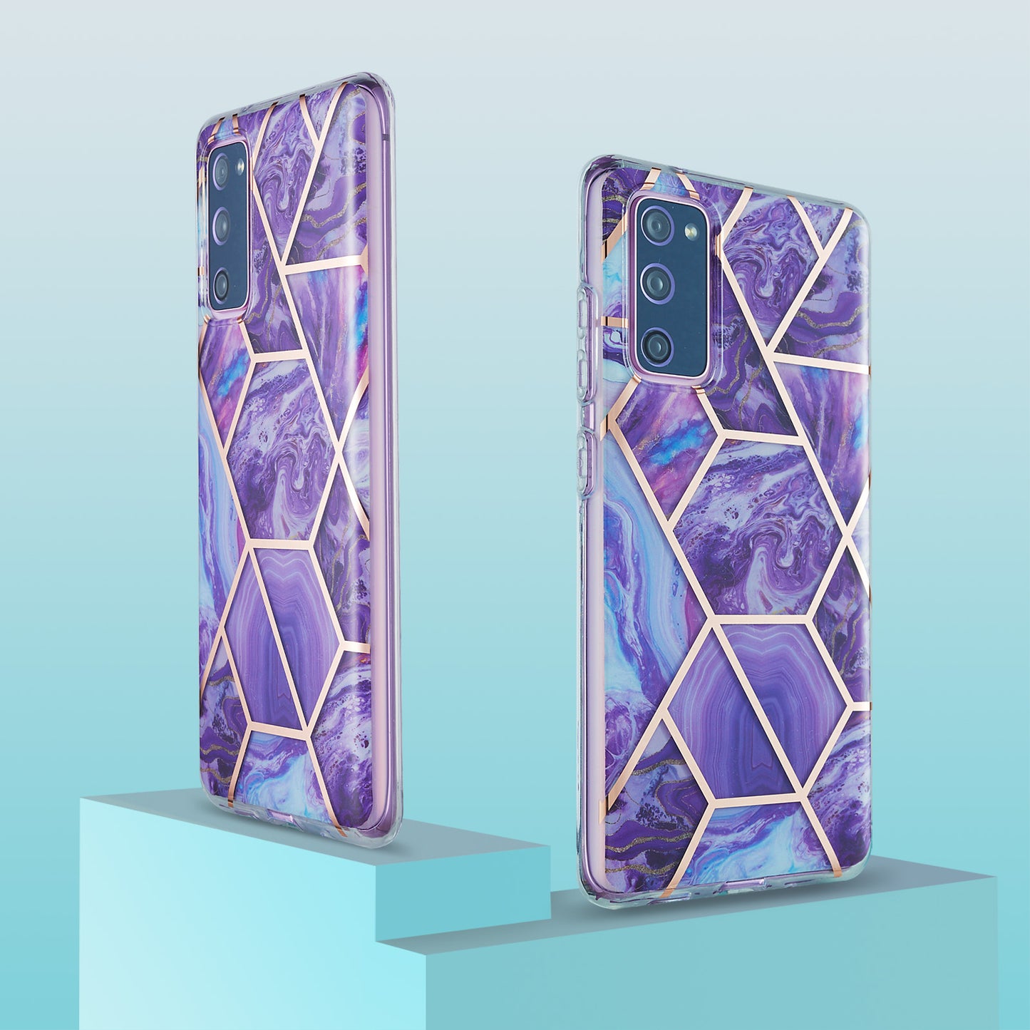 IML IMD Marble Pattern 2.0mm TPU Phone Cover Case Electroplating for Samsung Galaxy S20 FE 4G/FE 5G/S20 Lite/S20 FE 2022 - Purple