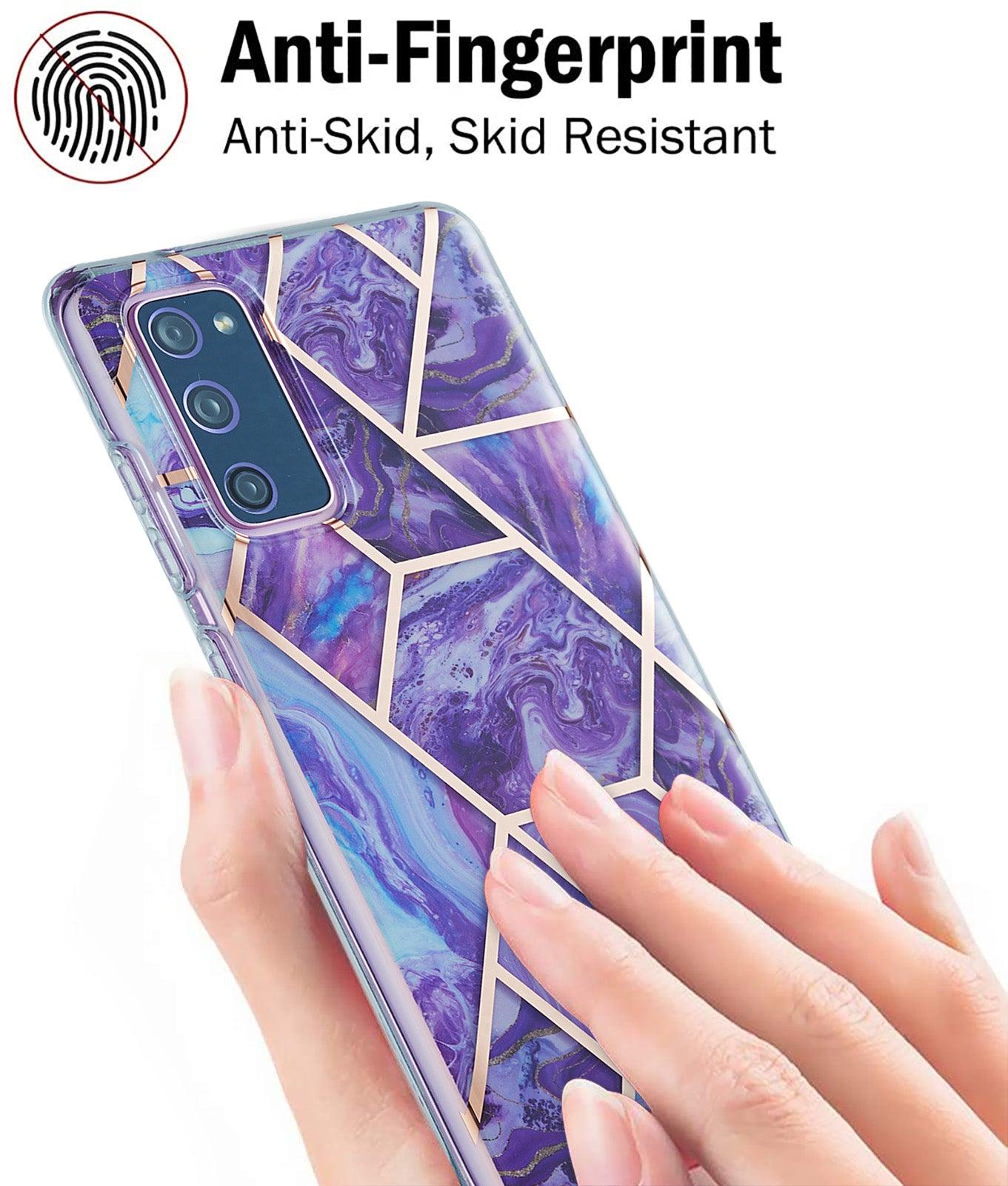 IML IMD Marble Pattern 2.0mm TPU Phone Cover Case Electroplating for Samsung Galaxy S20 FE 4G/FE 5G/S20 Lite/S20 FE 2022 - Purple