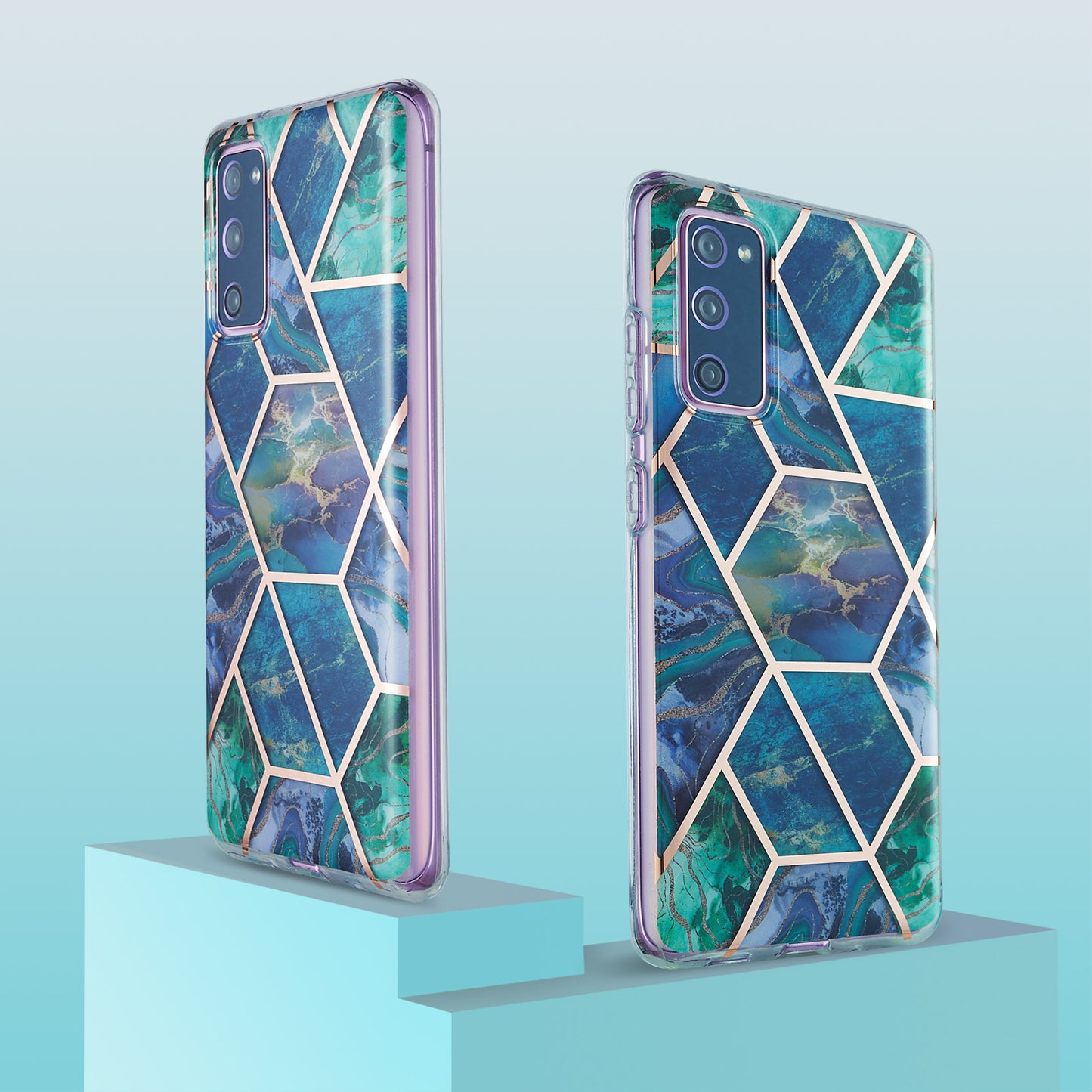 IML IMD Marble Pattern 2.0mm TPU Phone Cover Case Electroplating for Samsung Galaxy S20 FE 4G/FE 5G/S20 Lite/S20 FE 2022 - Blue