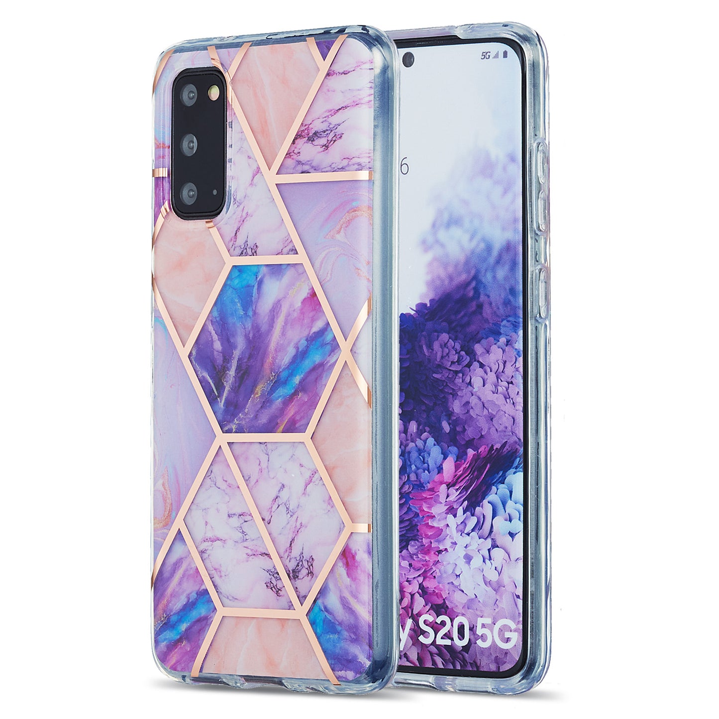 IML IMD Marble Pattern Electroplating Flexible TPU Phone Cover Case for Samsung Galaxy S20 4G/S20 5G - Light Purple