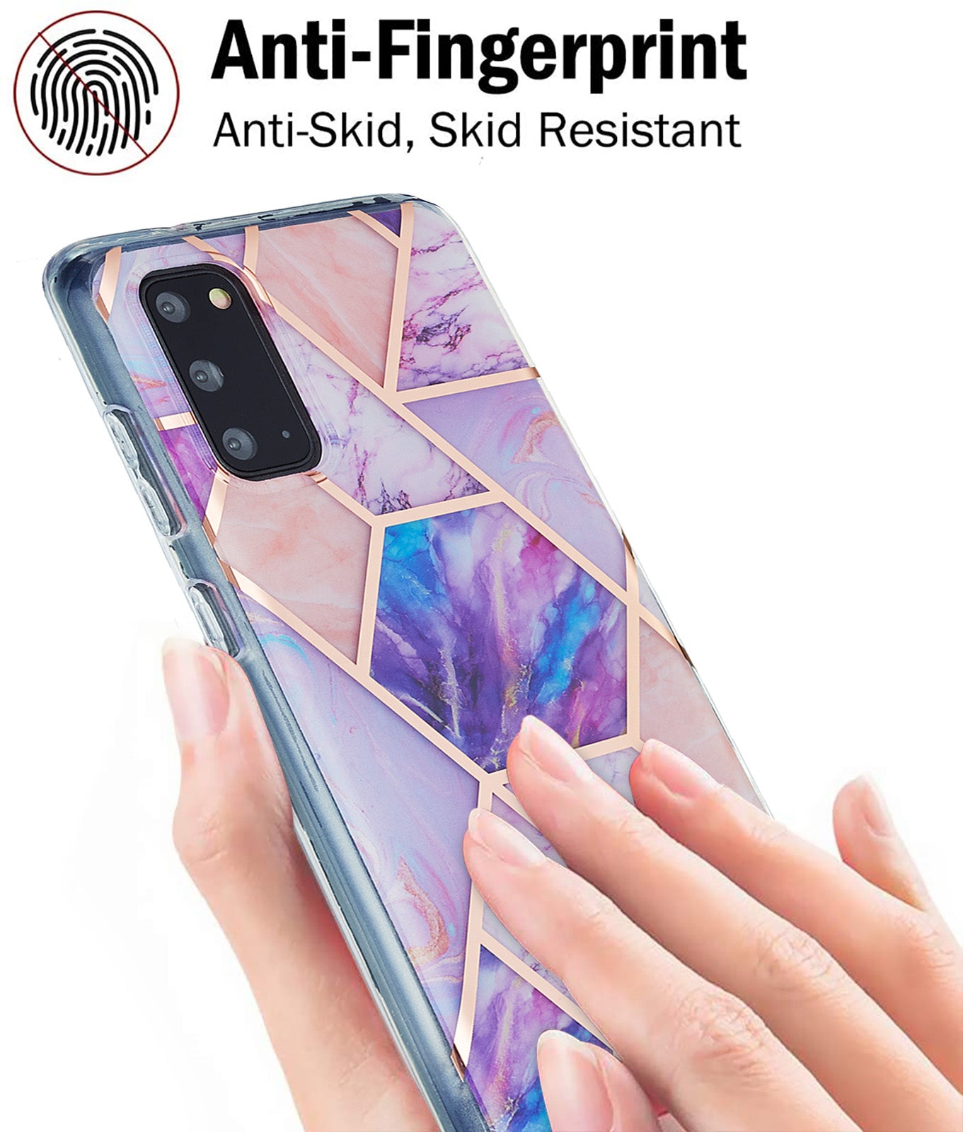 IML IMD Marble Pattern Electroplating Flexible TPU Phone Cover Case for Samsung Galaxy S20 4G/S20 5G - Light Purple