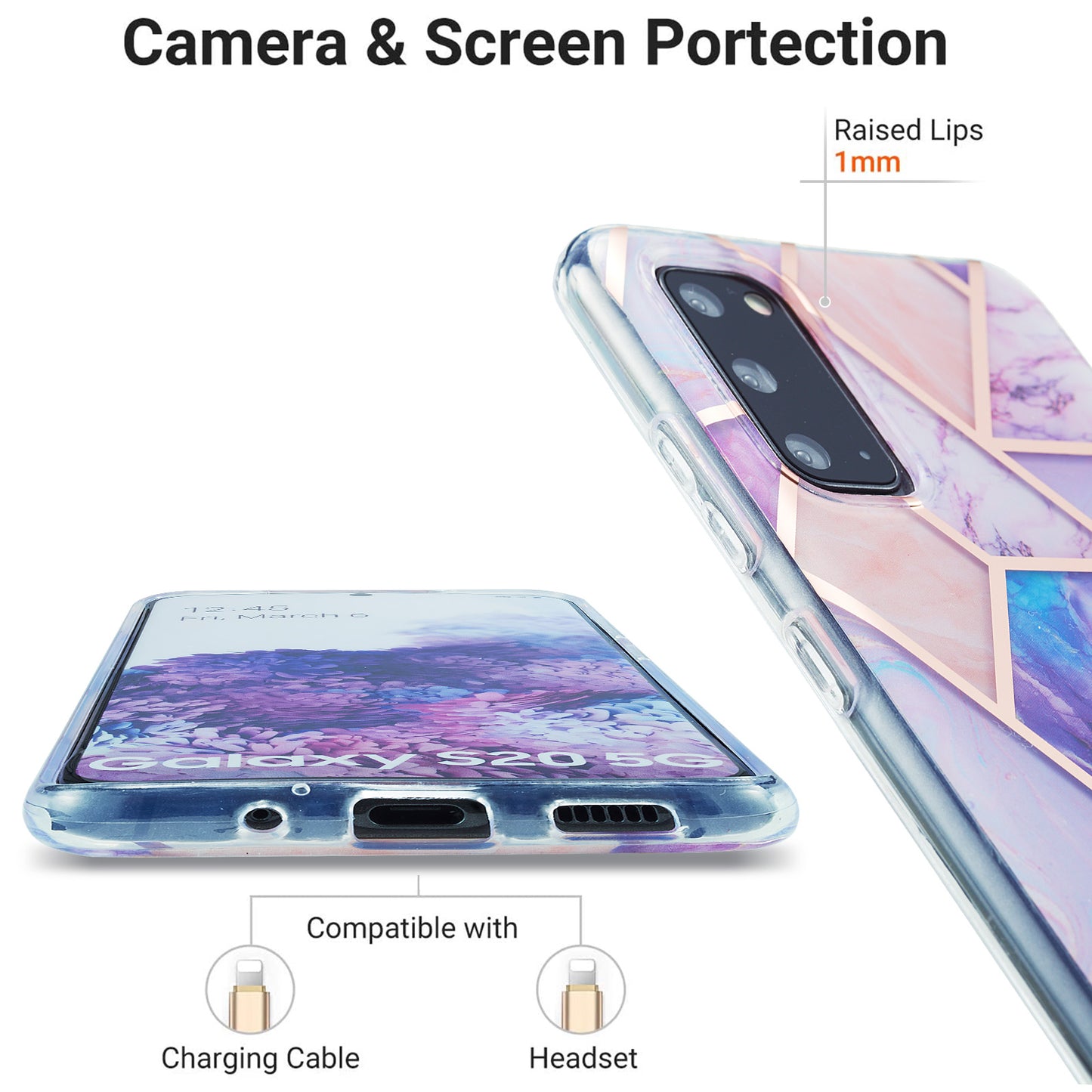 IML IMD Marble Pattern Electroplating Flexible TPU Phone Cover Case for Samsung Galaxy S20 4G/S20 5G - Light Purple