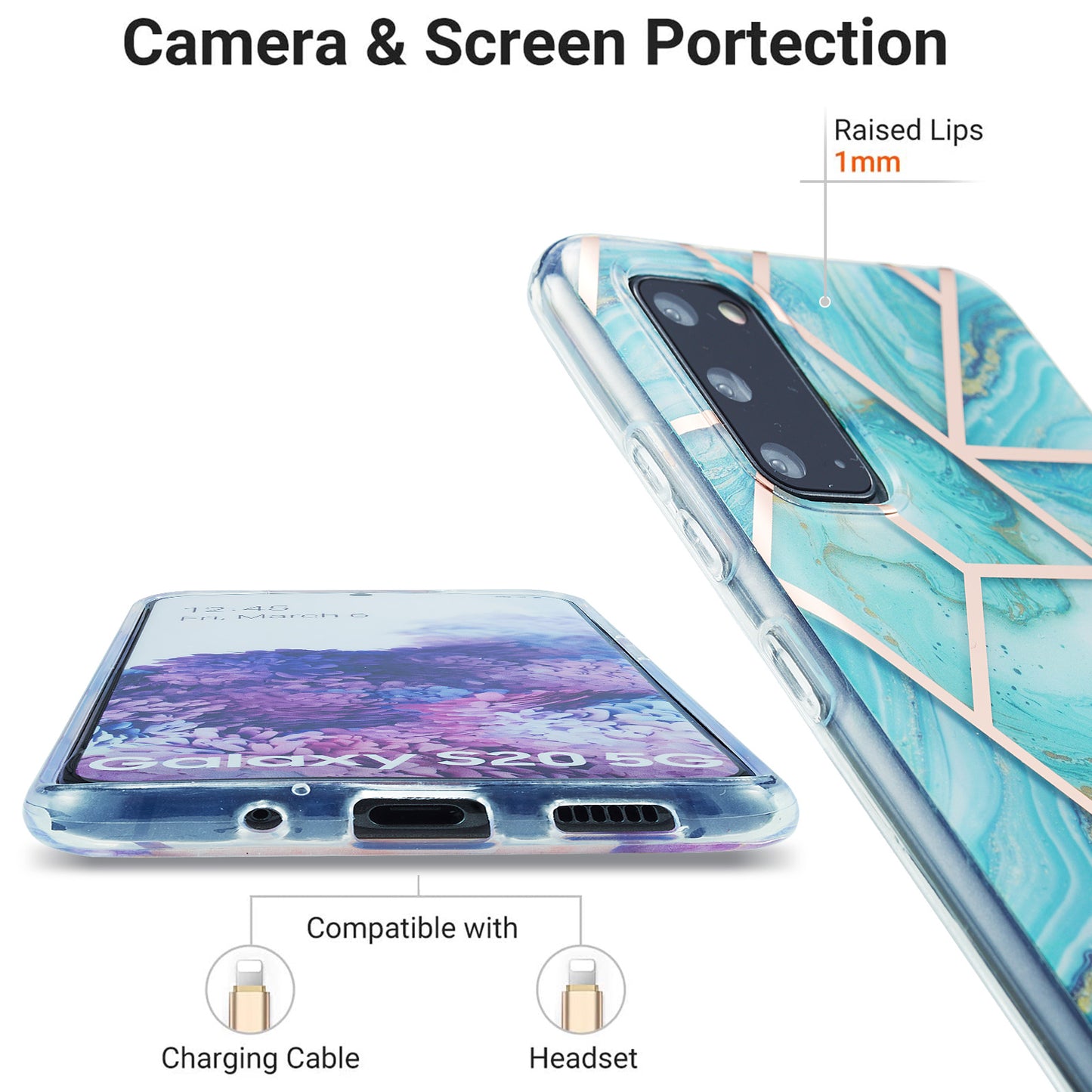 IML IMD Marble Pattern Electroplating Flexible TPU Phone Cover Case for Samsung Galaxy S20 4G/S20 5G - Green