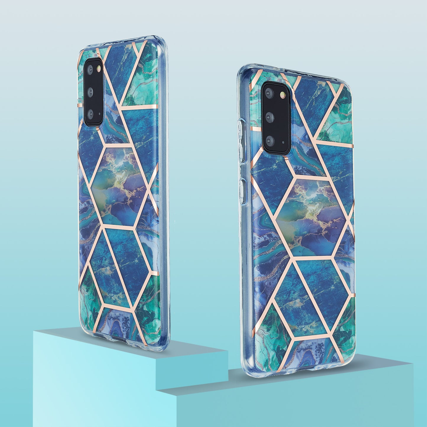 IML IMD Marble Pattern Electroplating Flexible TPU Phone Cover Case for Samsung Galaxy S20 4G/S20 5G - Blue