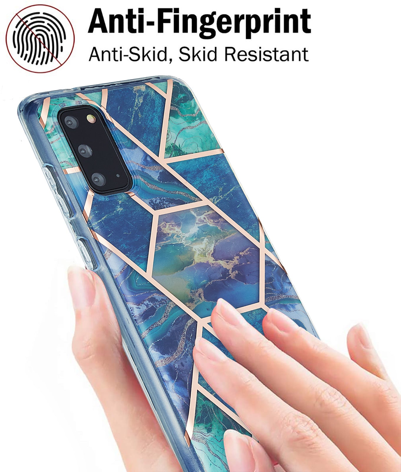 IML IMD Marble Pattern Electroplating Flexible TPU Phone Cover Case for Samsung Galaxy S20 4G/S20 5G - Blue