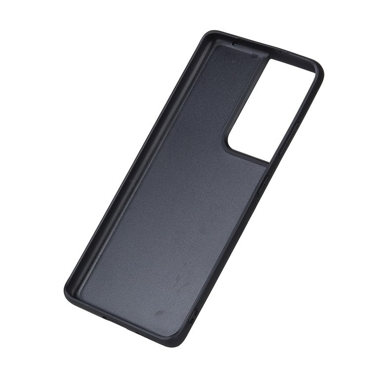 Leather Coated TPU+PC Phone Case for Samsung Galaxy S21 Ultra 5G - Brown