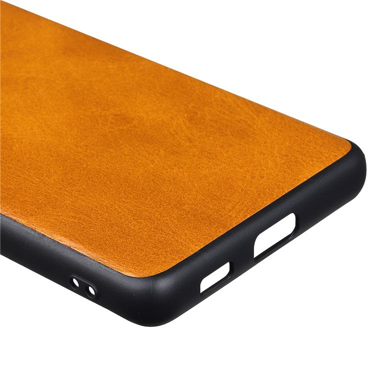 Leather Coated TPU+PC Phone Case for Samsung Galaxy S21 Ultra 5G - Brown