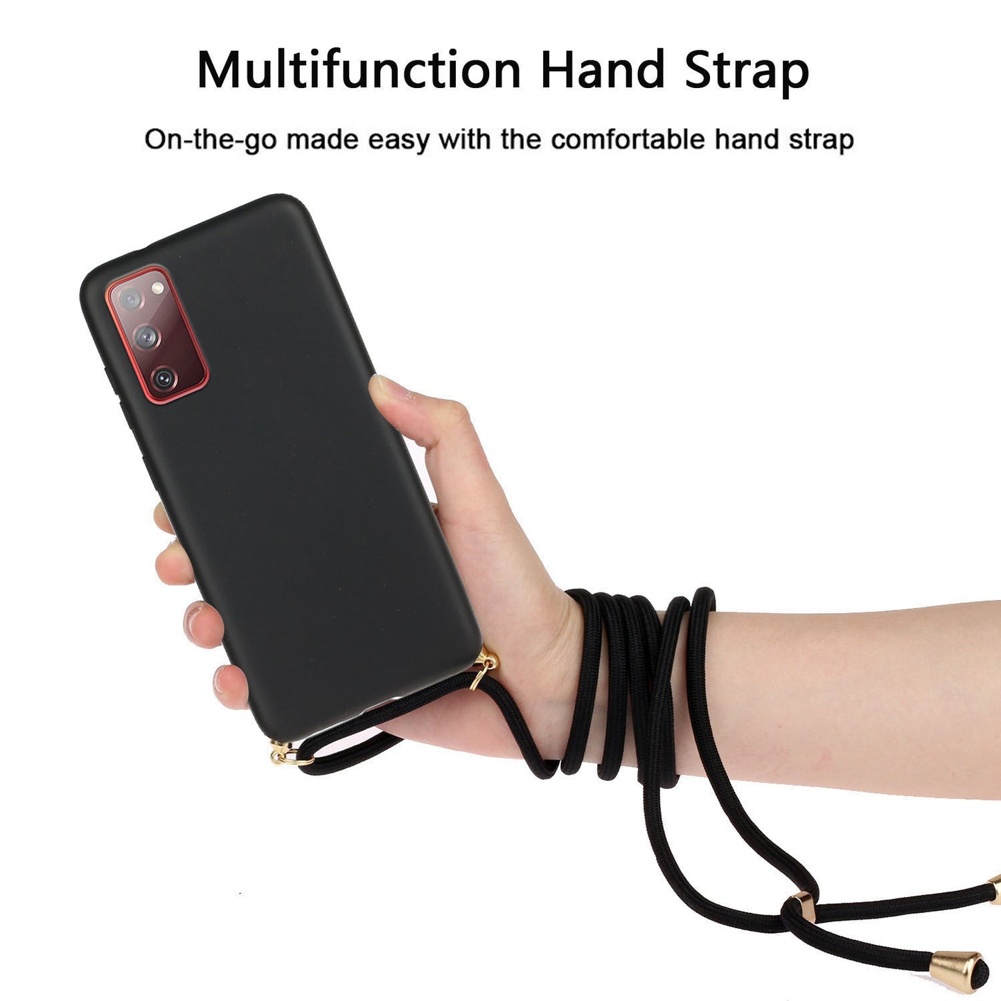 For Samsung Galaxy S20 FE 4G/FE 5G/S20 Lite/S20 FE 2022 TPU + Wheat Straw Phone Case with Strap - Black