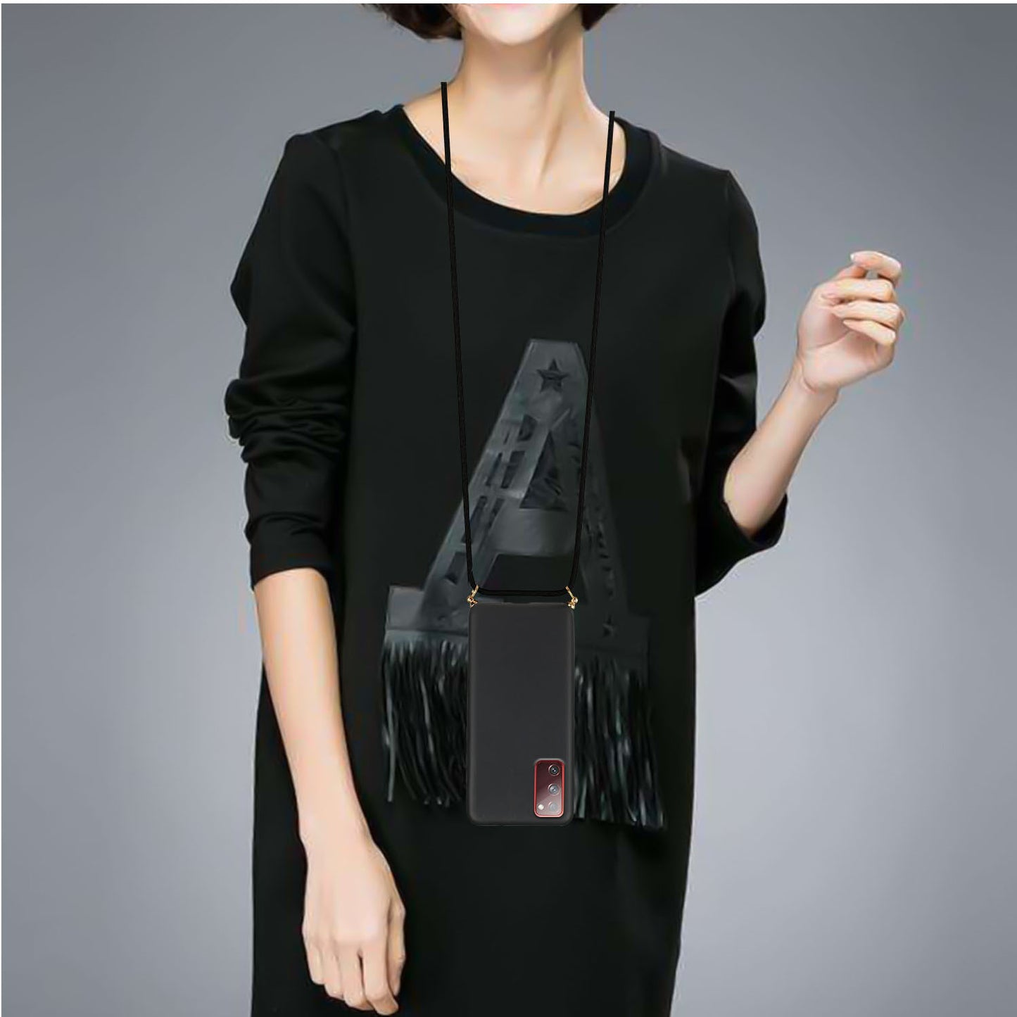 For Samsung Galaxy S20 FE 4G/FE 5G/S20 Lite/S20 FE 2022 TPU + Wheat Straw Phone Case with Strap - Black