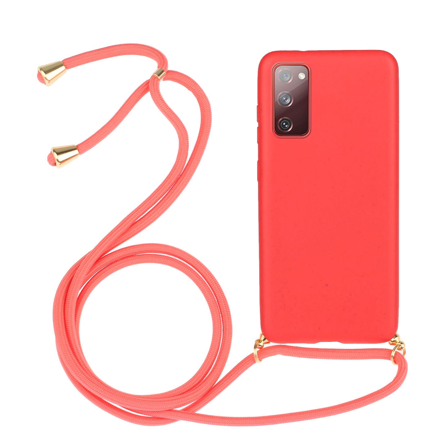 For Samsung Galaxy S20 FE 4G/FE 5G/S20 Lite/S20 FE 2022 TPU + Wheat Straw Phone Case with Strap - Red