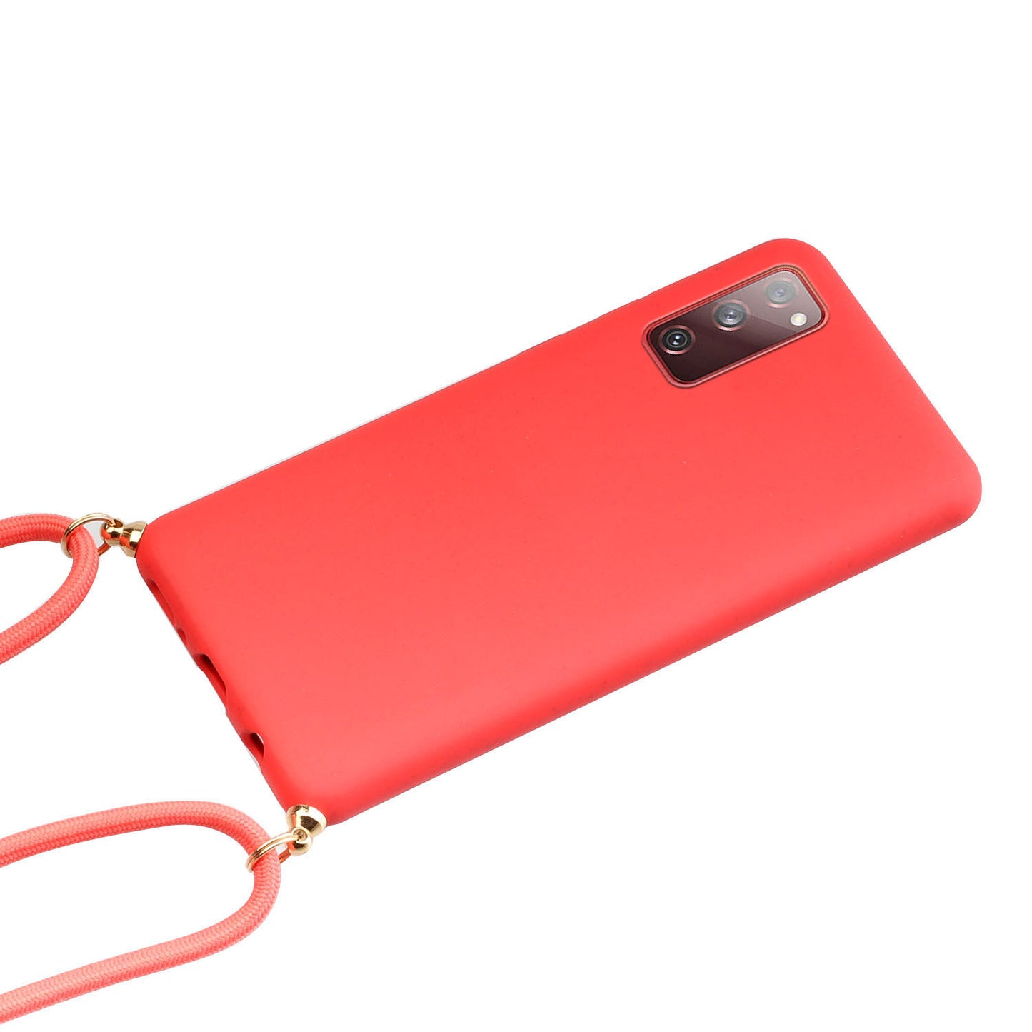 For Samsung Galaxy S20 FE 4G/FE 5G/S20 Lite/S20 FE 2022 TPU + Wheat Straw Phone Case with Strap - Red