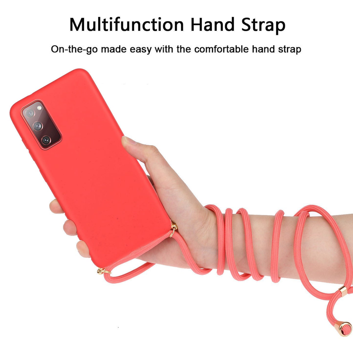 For Samsung Galaxy S20 FE 4G/FE 5G/S20 Lite/S20 FE 2022 TPU + Wheat Straw Phone Case with Strap - Red