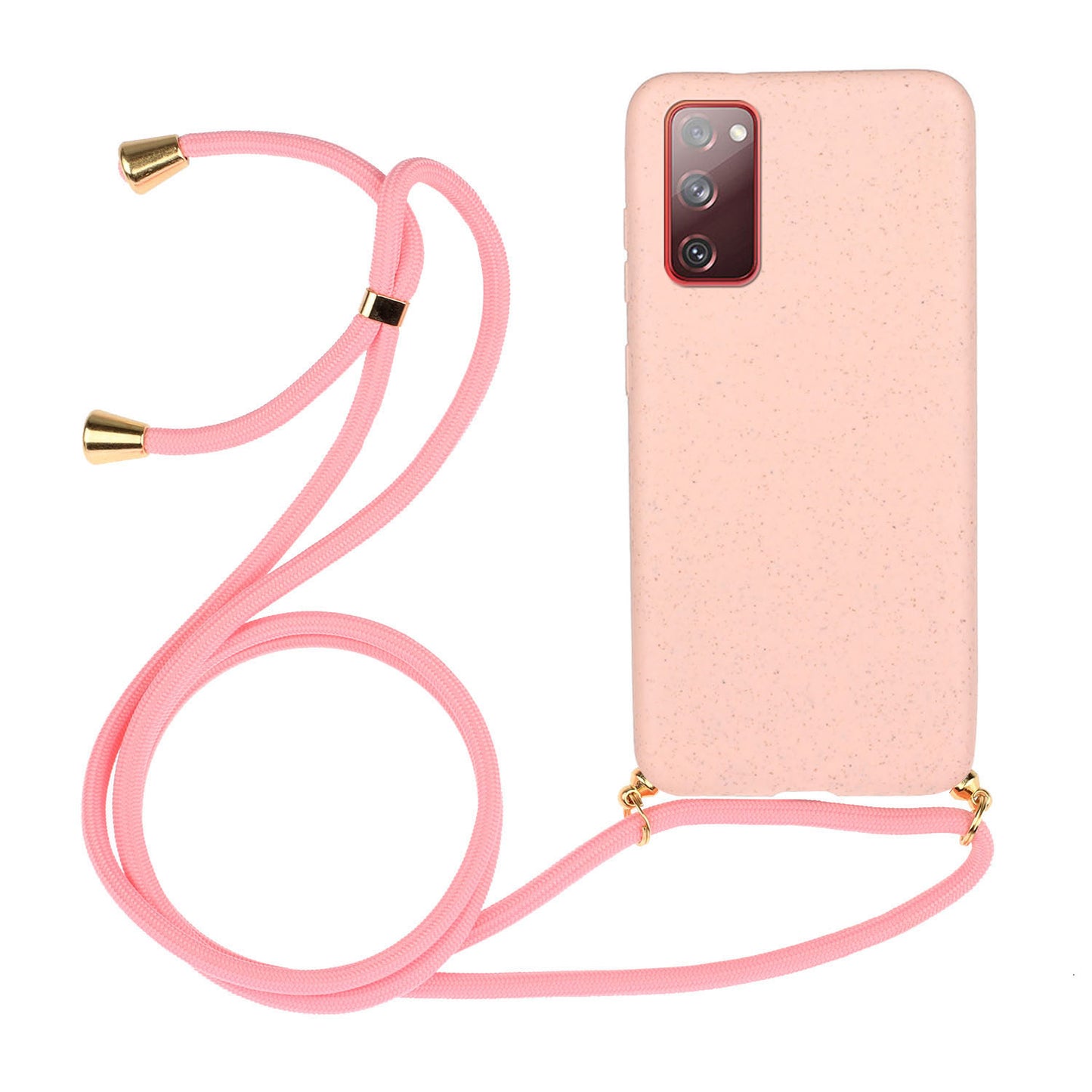 For Samsung Galaxy S20 FE 4G/FE 5G/S20 Lite/S20 FE 2022 TPU + Wheat Straw Phone Case with Strap - Pink