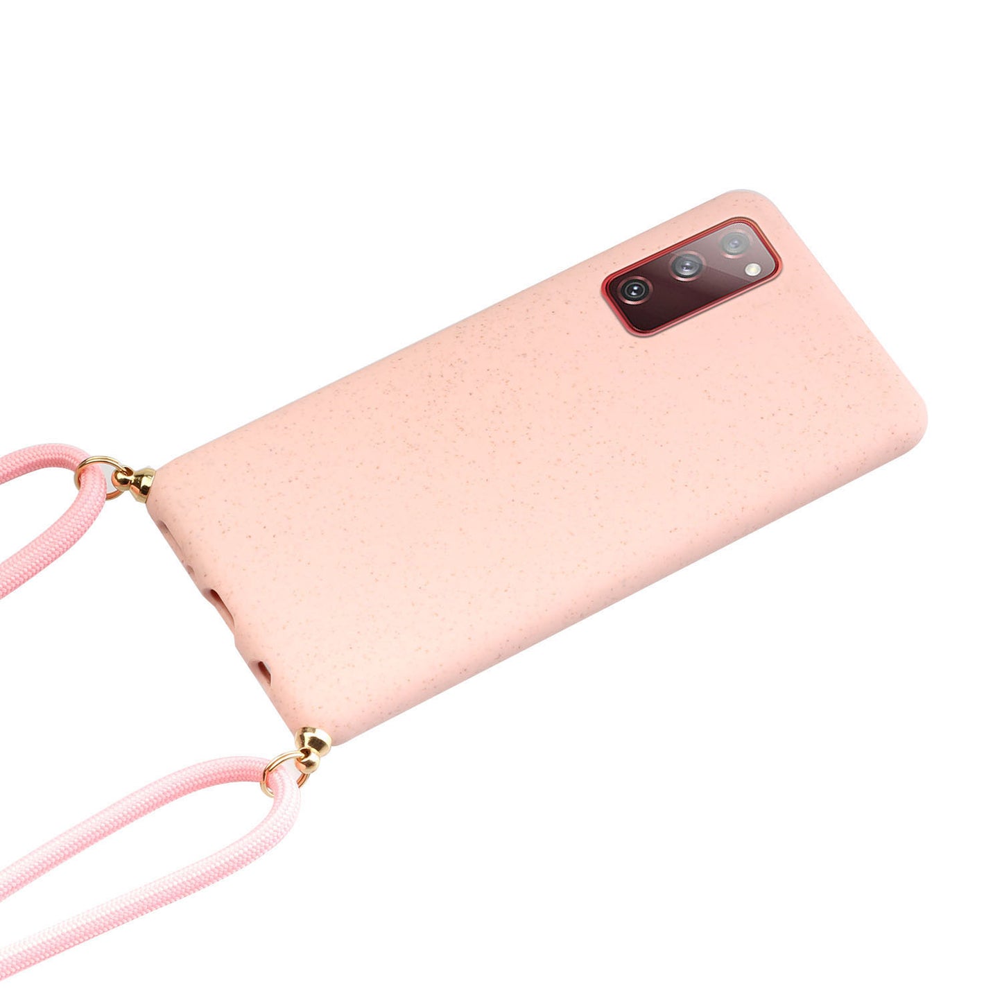 For Samsung Galaxy S20 FE 4G/FE 5G/S20 Lite/S20 FE 2022 TPU + Wheat Straw Phone Case with Strap - Pink