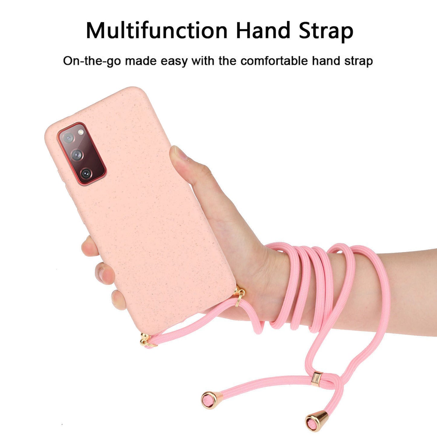 For Samsung Galaxy S20 FE 4G/FE 5G/S20 Lite/S20 FE 2022 TPU + Wheat Straw Phone Case with Strap - Pink