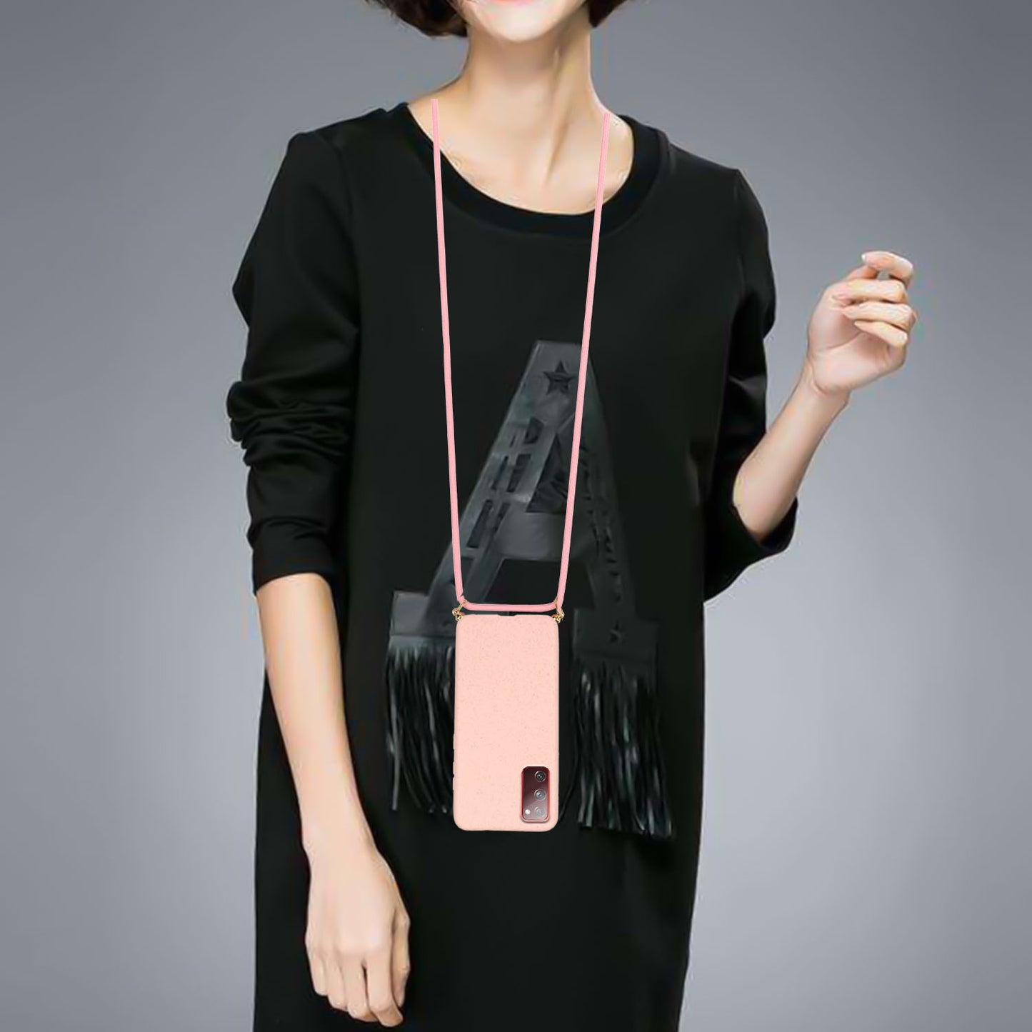 For Samsung Galaxy S20 FE 4G/FE 5G/S20 Lite/S20 FE 2022 TPU + Wheat Straw Phone Case with Strap - Pink