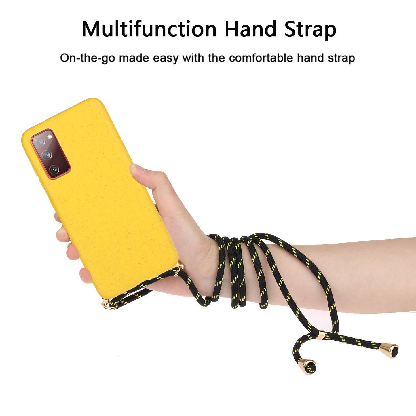 For Samsung Galaxy S20 FE 4G/FE 5G/S20 Lite/S20 FE 2022 TPU + Wheat Straw Phone Case with Strap - Yellow