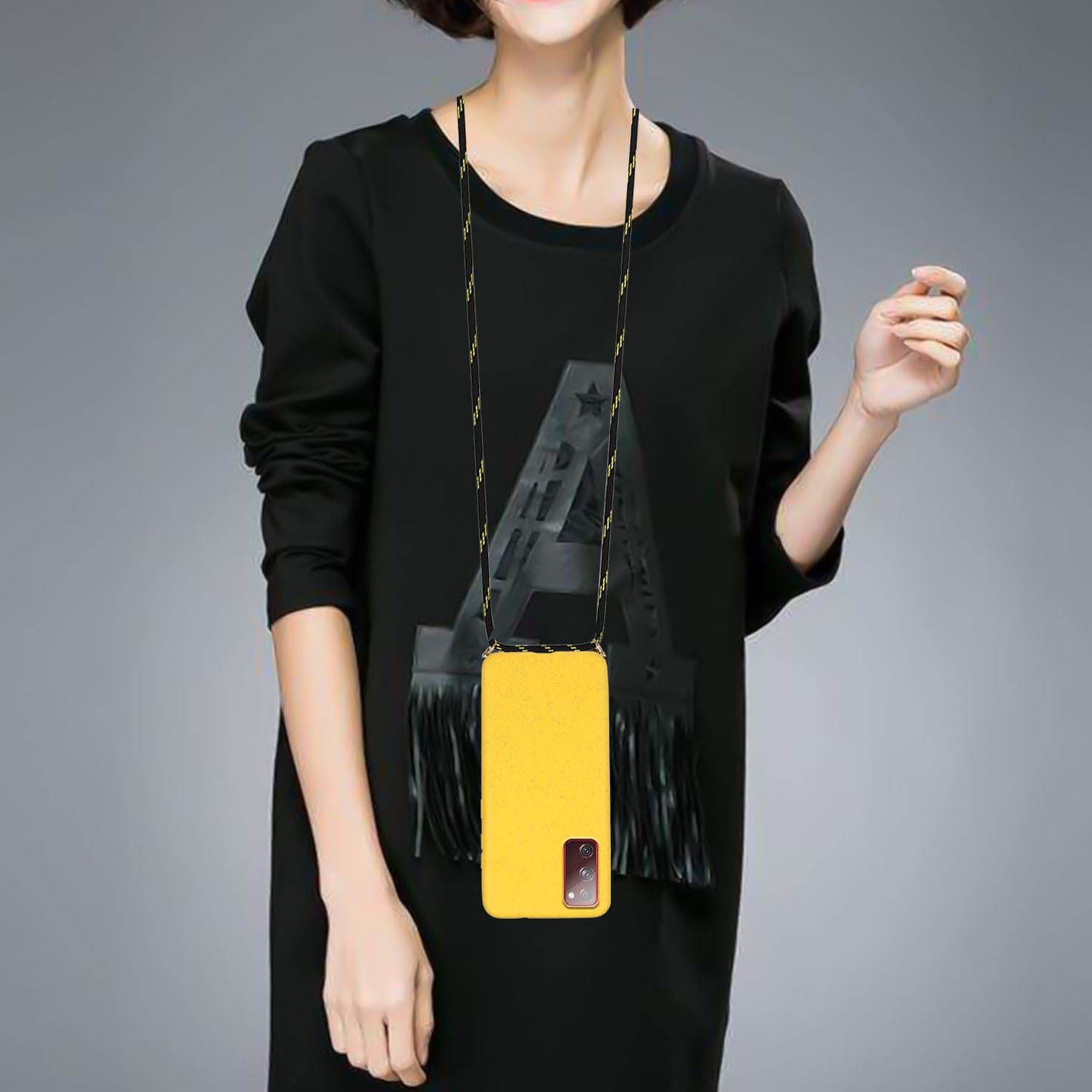 For Samsung Galaxy S20 FE 4G/FE 5G/S20 Lite/S20 FE 2022 TPU + Wheat Straw Phone Case with Strap - Yellow