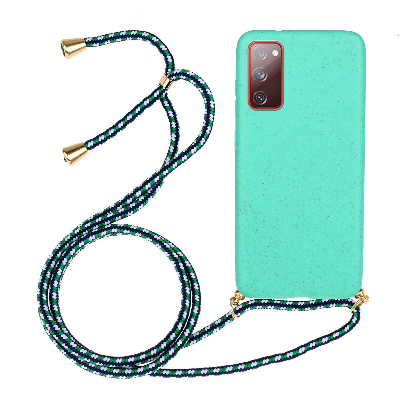 For Samsung Galaxy S20 FE 4G/FE 5G/S20 Lite/S20 FE 2022 TPU + Wheat Straw Phone Case with Strap - Cyan