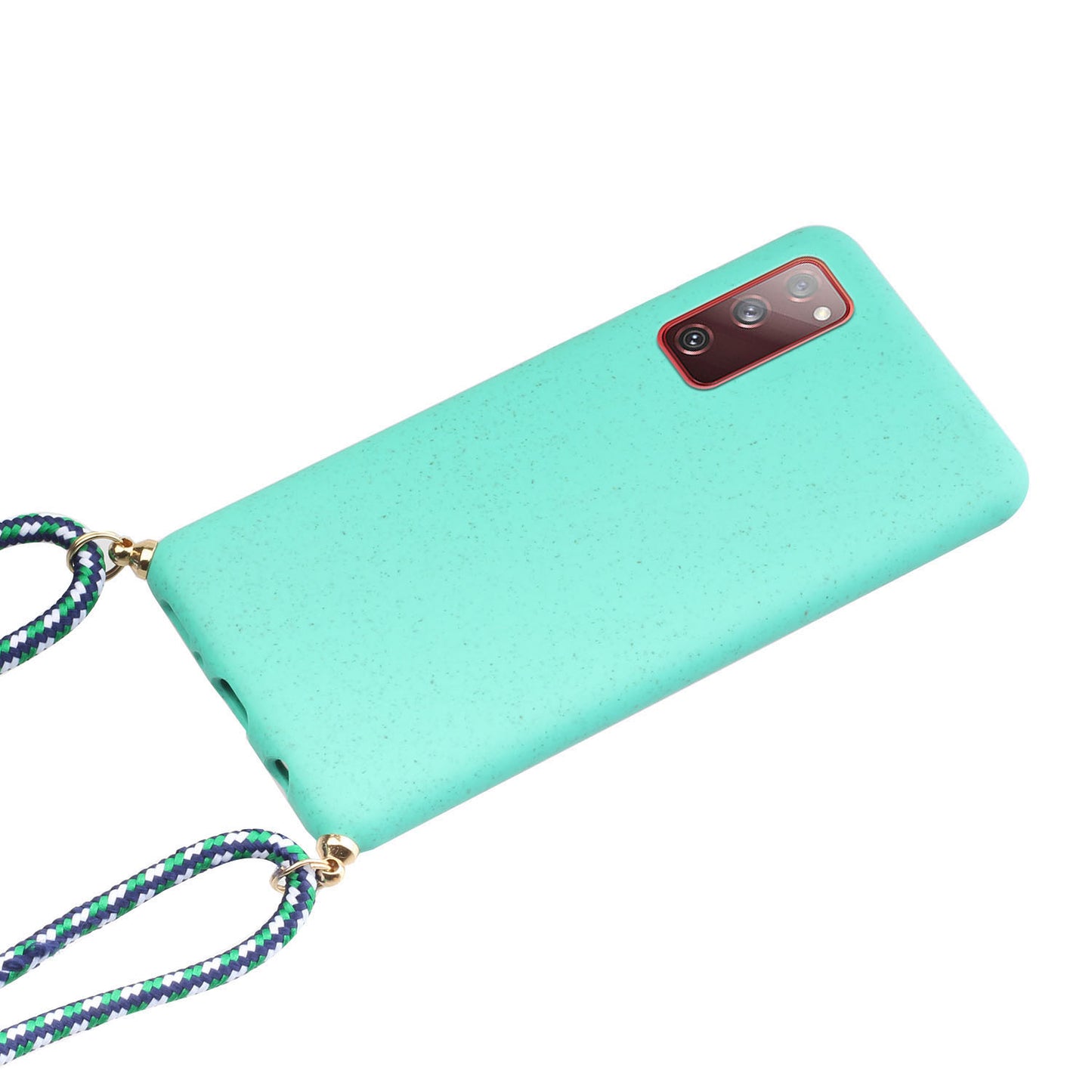 For Samsung Galaxy S20 FE 4G/FE 5G/S20 Lite/S20 FE 2022 TPU + Wheat Straw Phone Case with Strap - Cyan