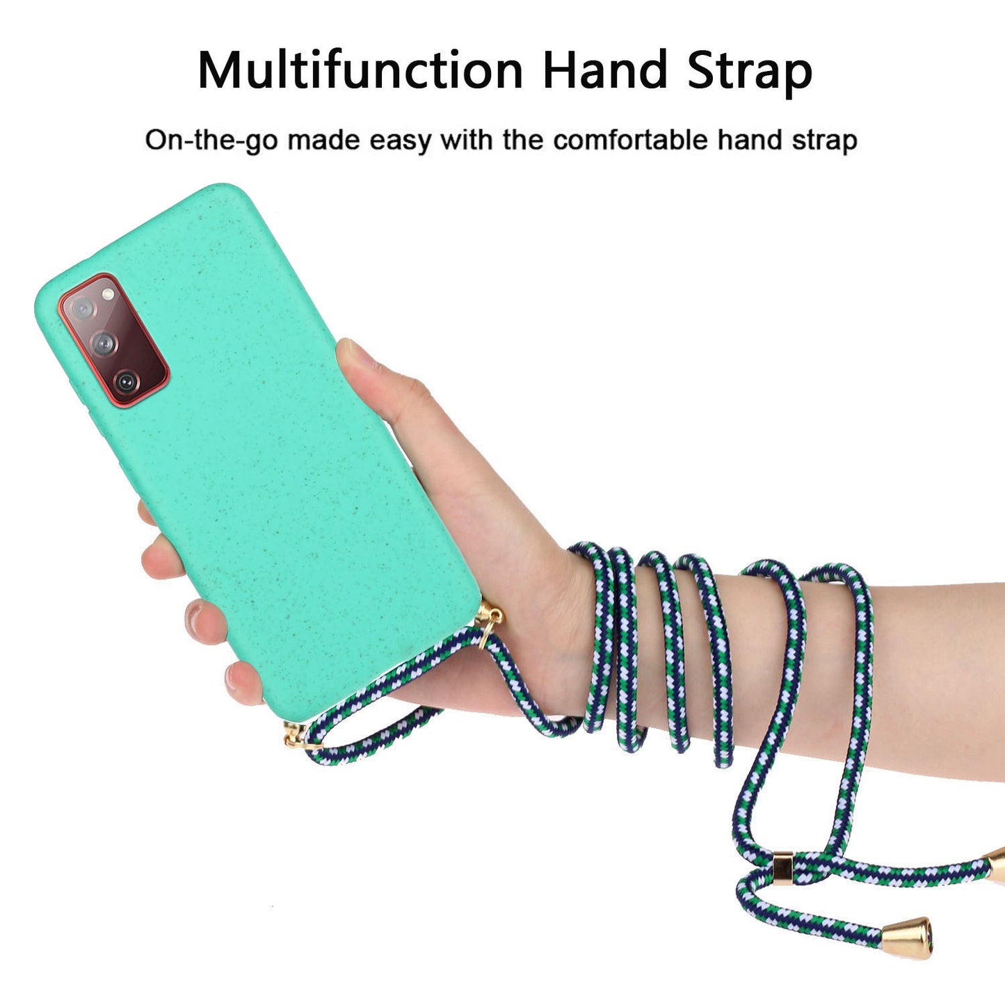 For Samsung Galaxy S20 FE 4G/FE 5G/S20 Lite/S20 FE 2022 TPU + Wheat Straw Phone Case with Strap - Cyan