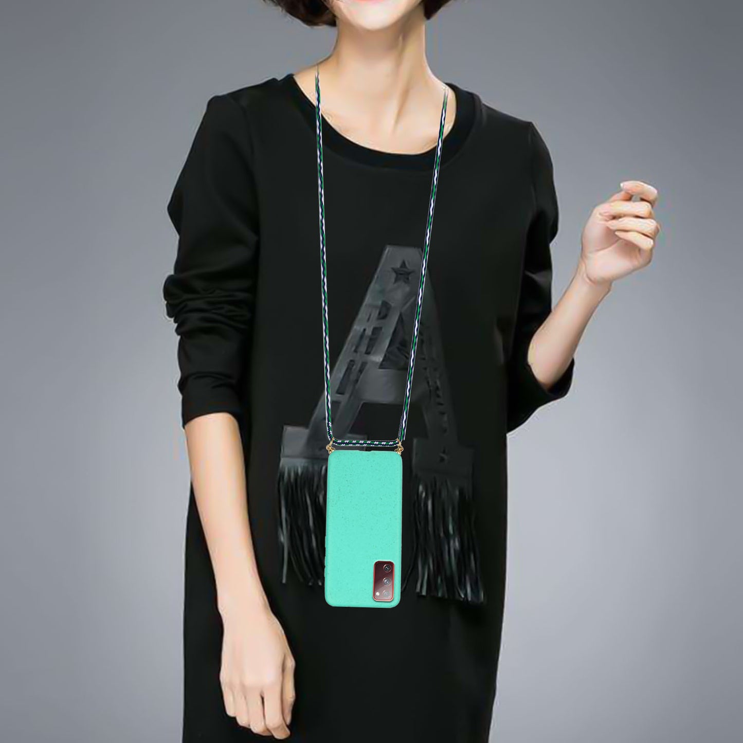 For Samsung Galaxy S20 FE 4G/FE 5G/S20 Lite/S20 FE 2022 TPU + Wheat Straw Phone Case with Strap - Cyan